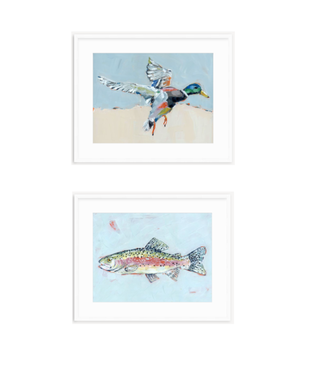 Shore Searching Mallard And Fish Fine Art Print