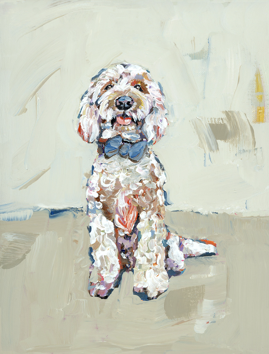 Goldendoodle Blue Bow Fine Art Print