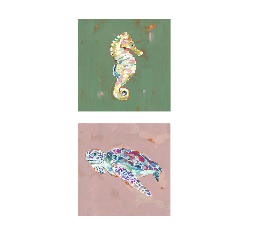 Coastal Love Blue Crab Turtle Seahorse Fine Art Print