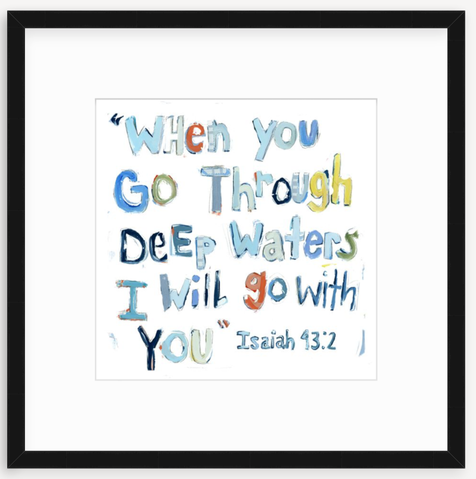 Isaiah 43:2 Blue Bible Verse Fine Art Print