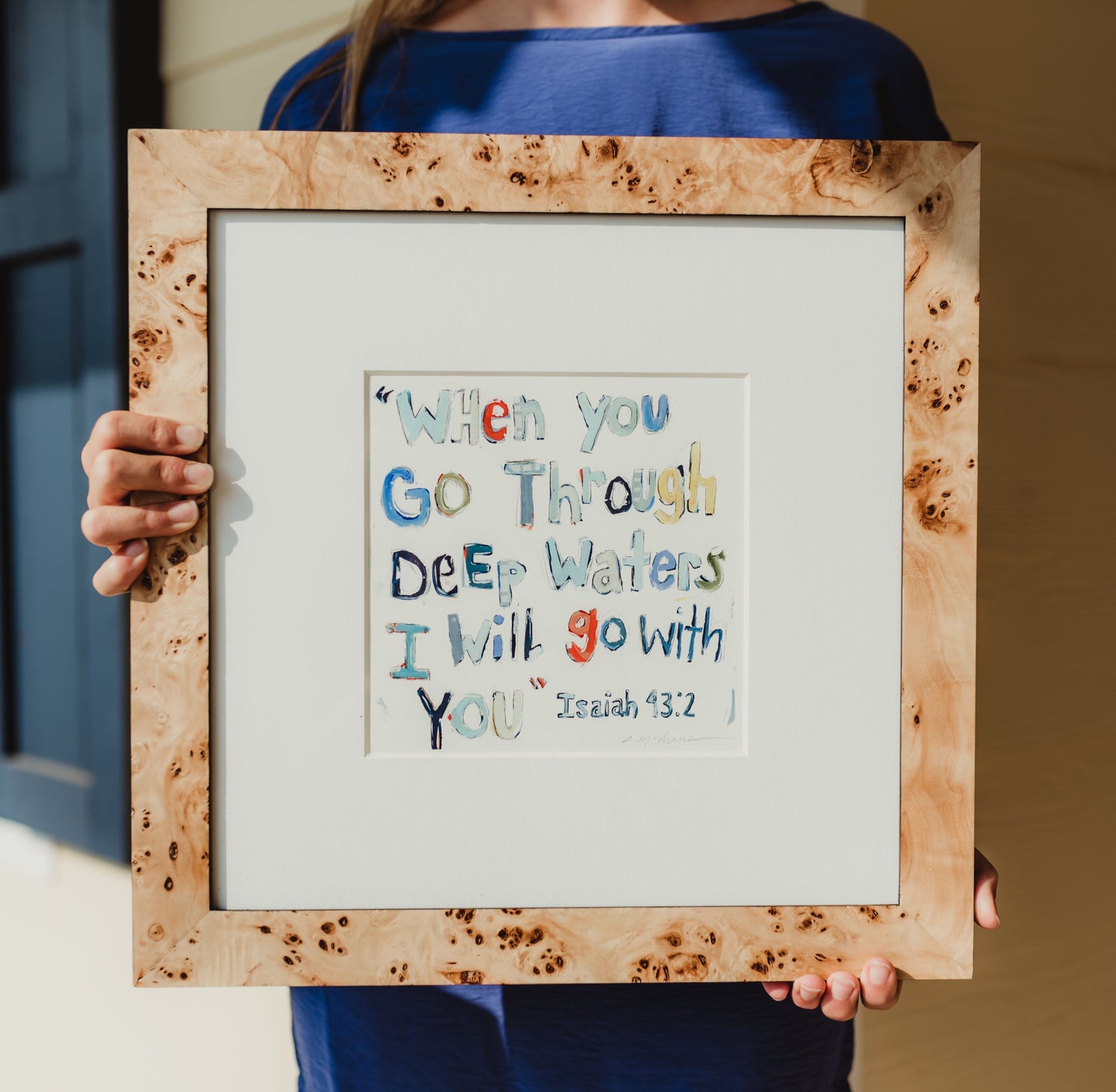 Isaiah 43:2 Blue Bible Verse Fine Art Print