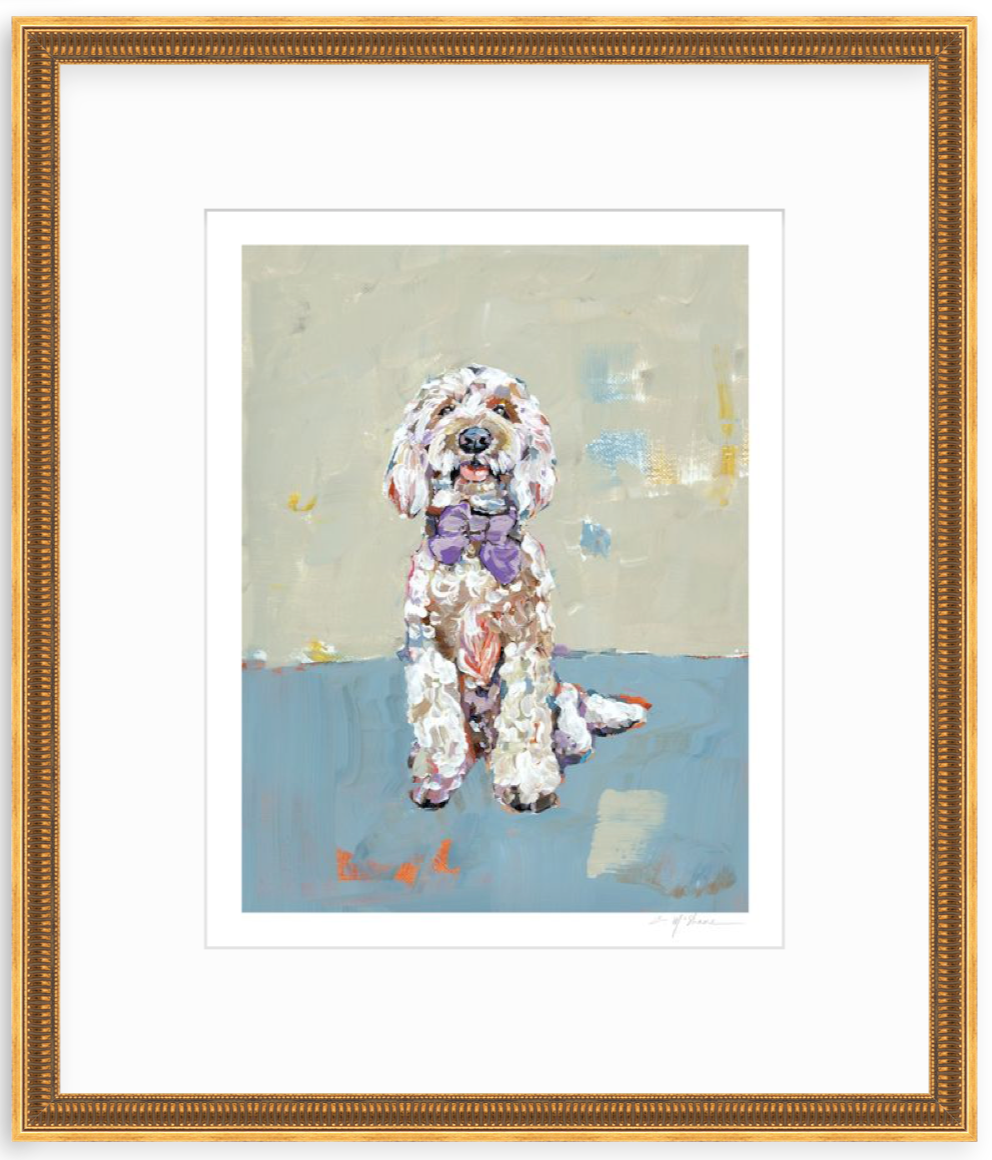 Doodle Dog (blue background) Fine Art Print