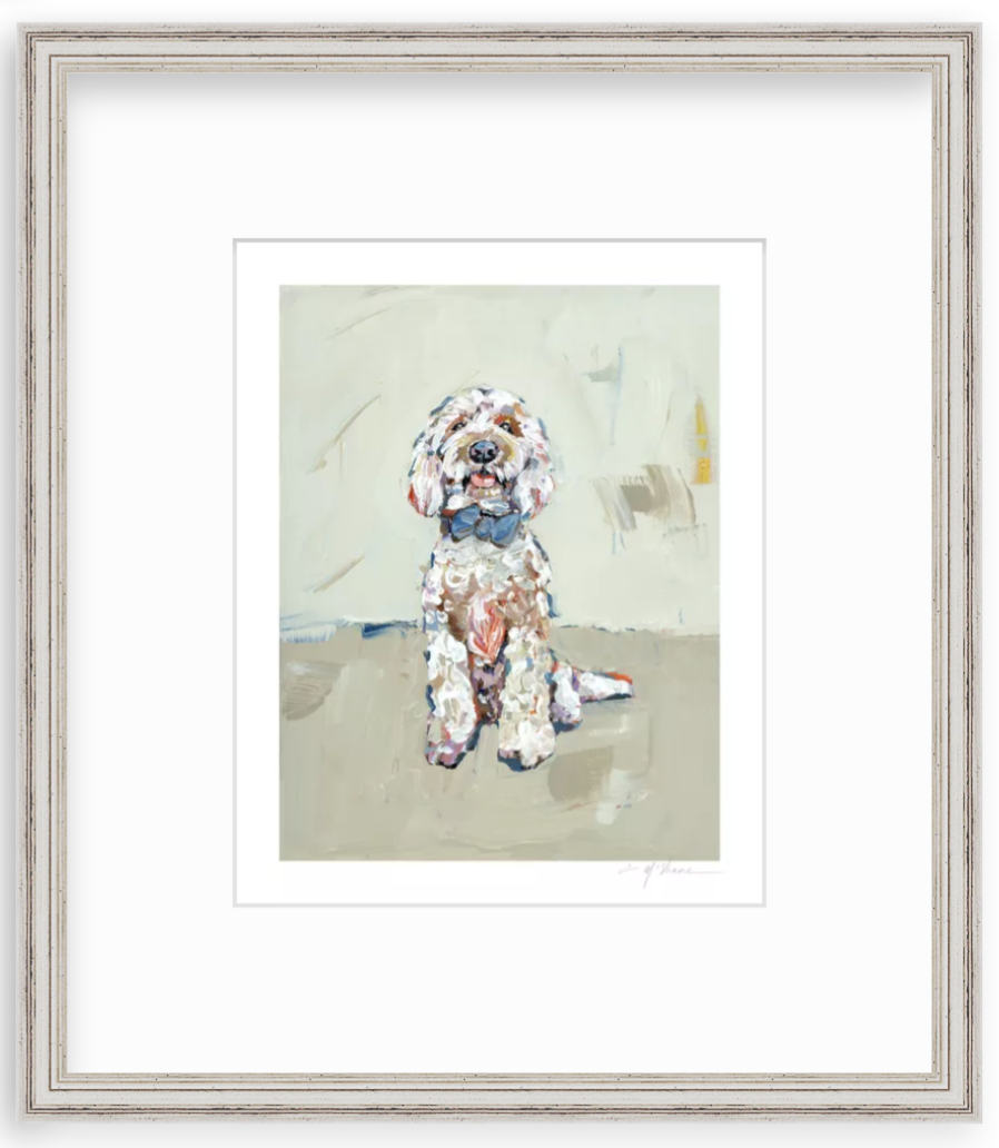 Goldendoodle Blue Bow Fine Art Print