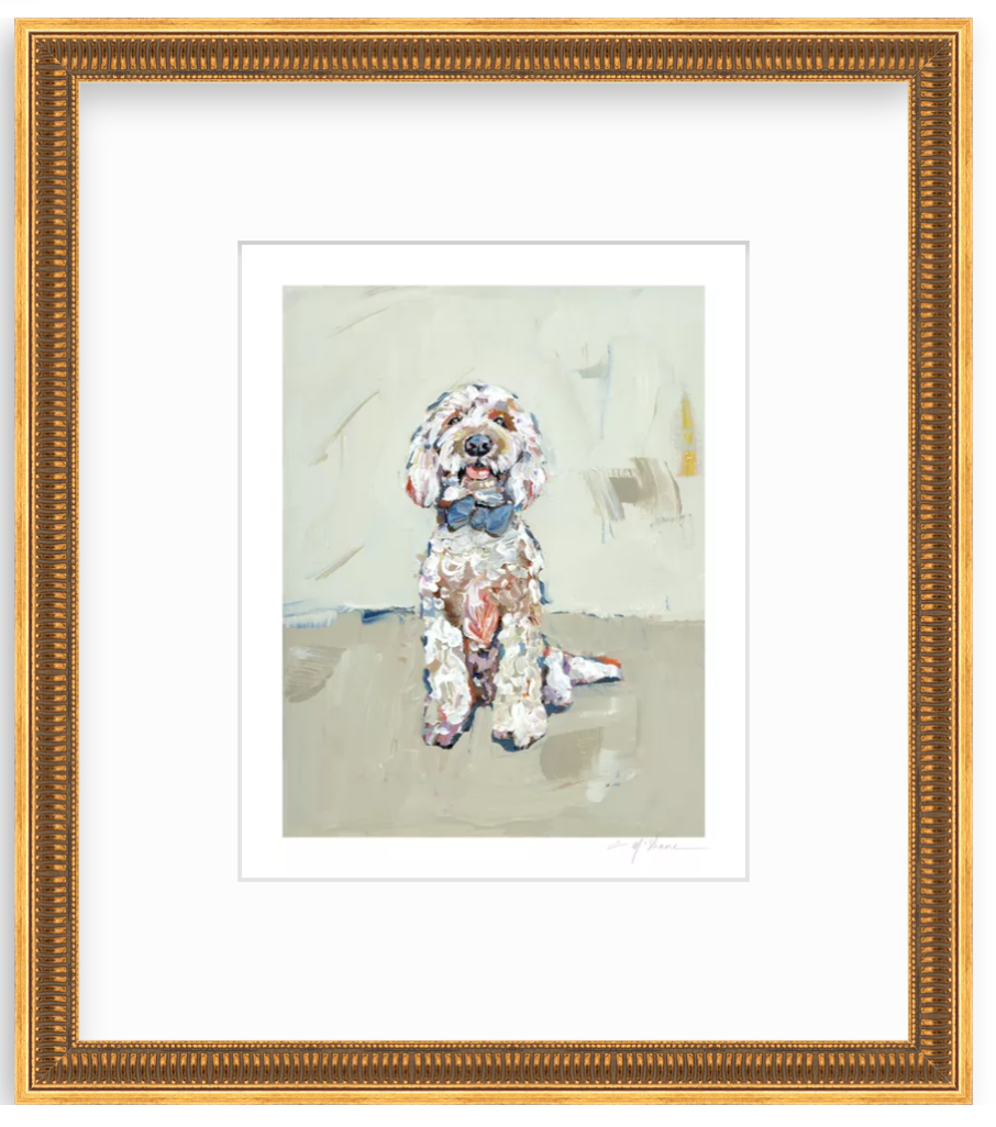 Goldendoodle Blue Bow Fine Art Print