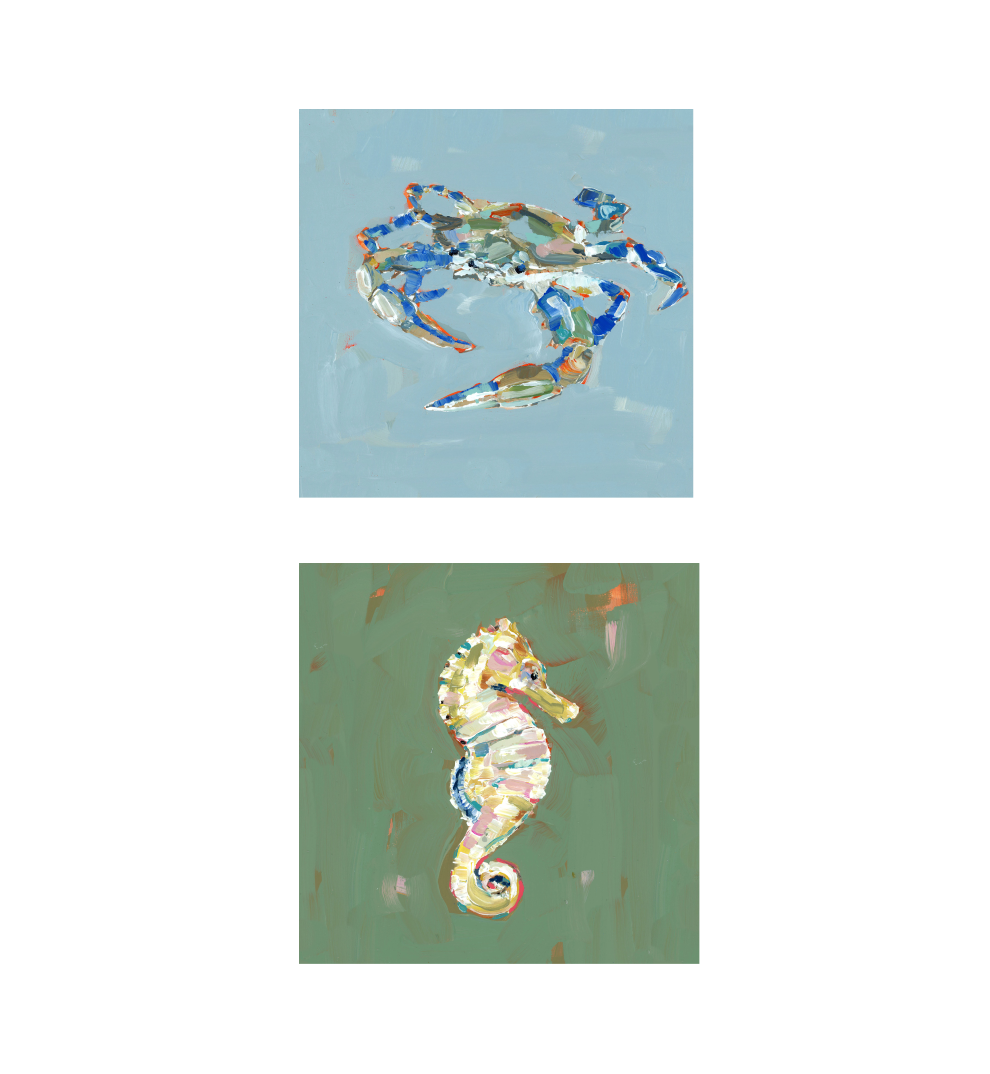 Coastal Love Blue Crab Turtle Seahorse Fine Art Print