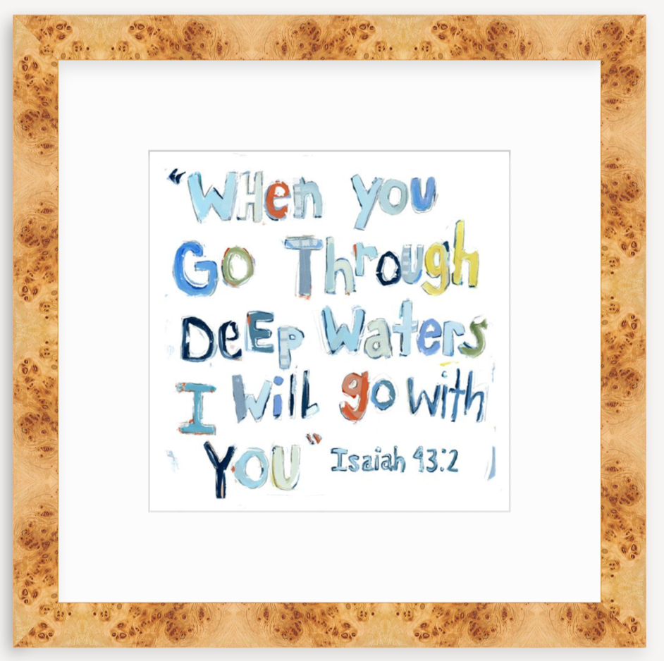Isaiah 43:2 Blue Bible Verse Fine Art Print