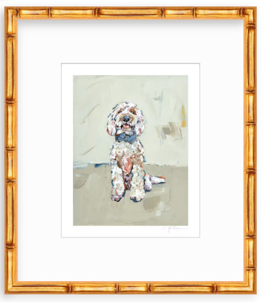 Goldendoodle Blue Bow Fine Art Print