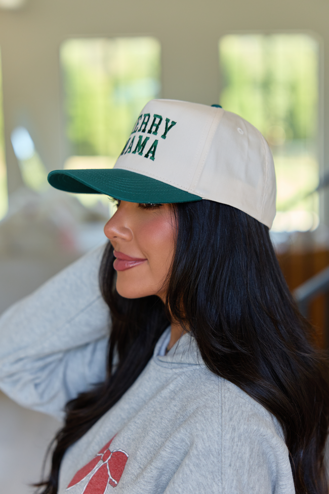 Merry Mama Natural/Green Embroidered Trucker Hat