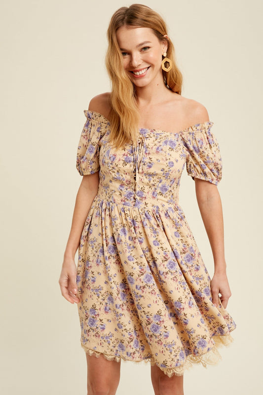 Taupe Floral Printed Woven Mini Dress