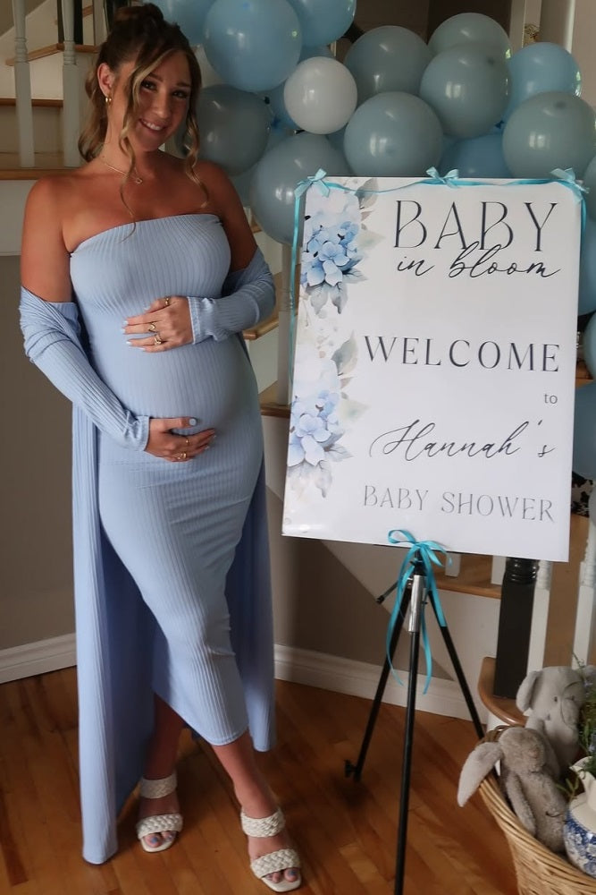 Light Blue Ribbed Sleeveless Dress Cardigan Maternity Set Light Blue Ribbed Sleeveless Dress Cardigan Maternity Set