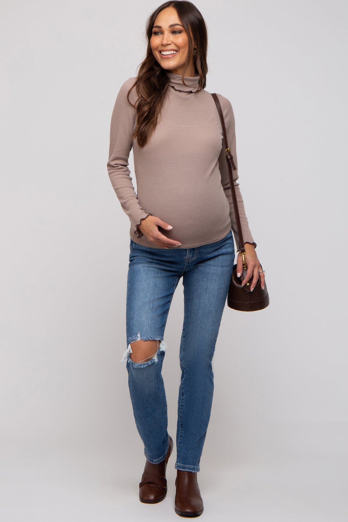 Blue Distressed Knee Skinny Maternity Jeans