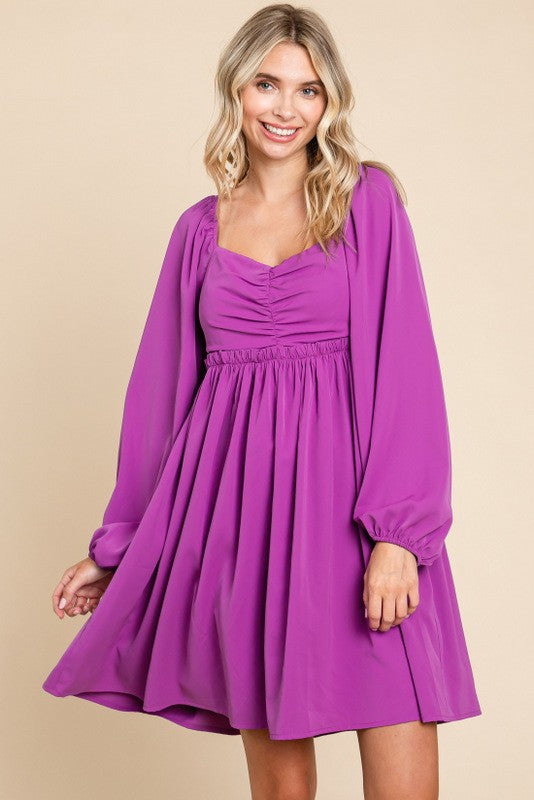 Purple Gathered Waist Long Sleeve Maternity Dress Purple Gathered Waist Long Sleeve Maternity Dress