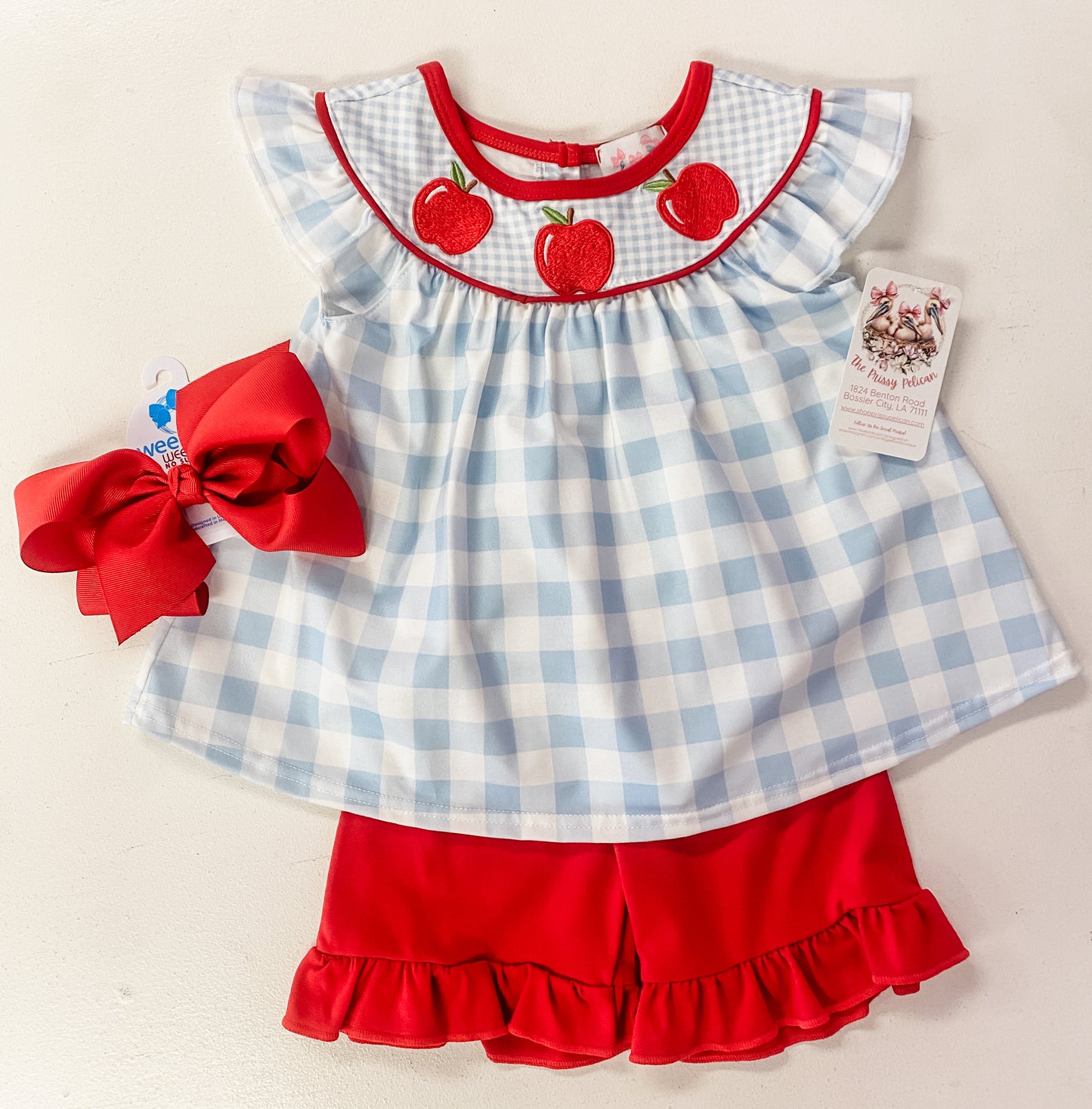 Back to School Blue Gingham Apple Collection | Girls Dress, Girls Short Set & Boys Short Set | Bossier City, LA