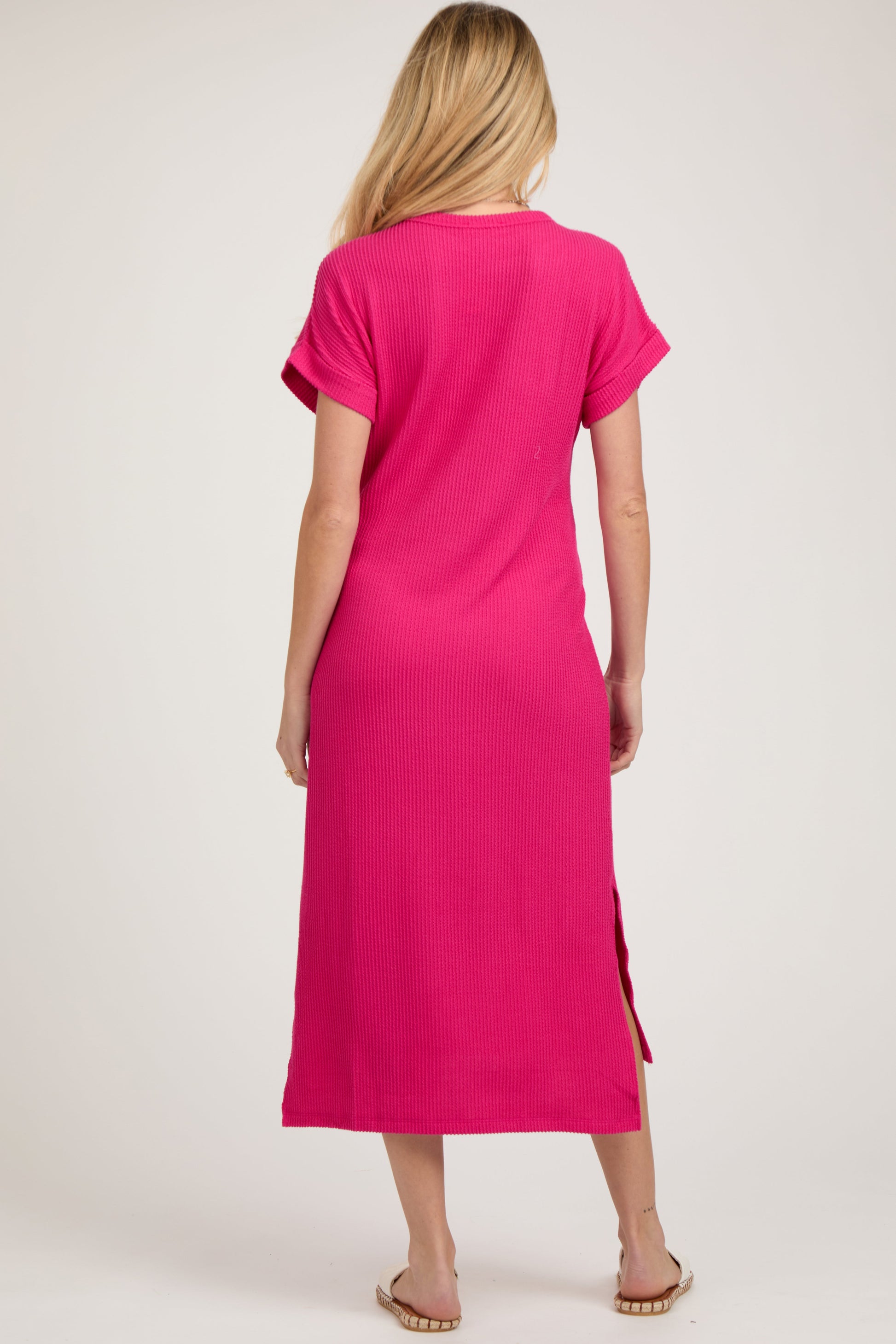 Fuchsia Ribbed Short Sleeve Maternity Midi Dress Small - Pinkblush - Casual Chic Boutique Fuchsia Ribbed Short Sleeve Maternity Midi Dress Small - Pinkblush - Casual Chic Boutique