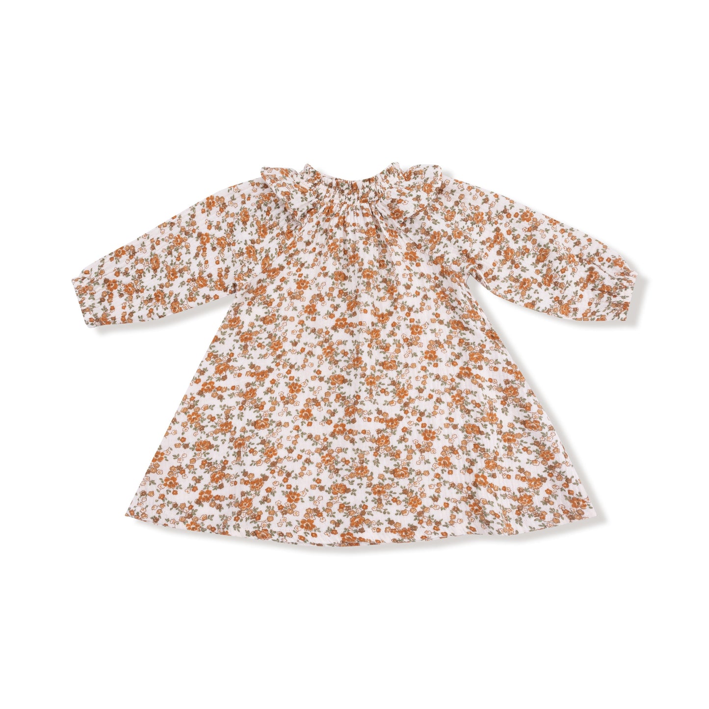 Prairie Calico - Long Sleeve Ruffle Smocked Neck Dress + Diaper Cover