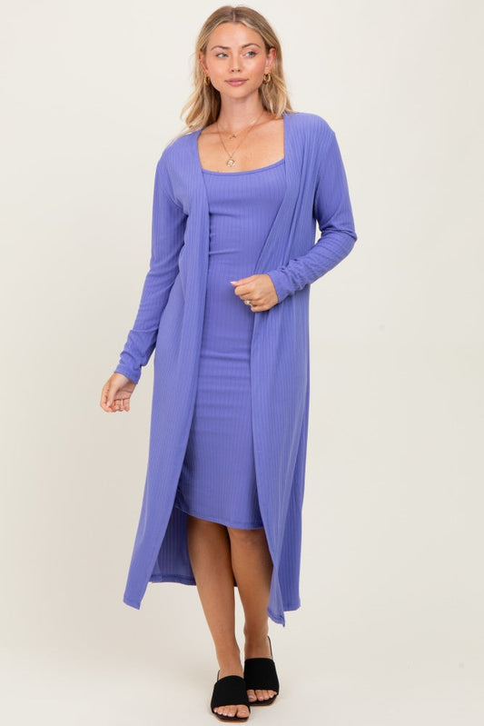 Light Purple Ribbed Cardigan 2 Piece Set