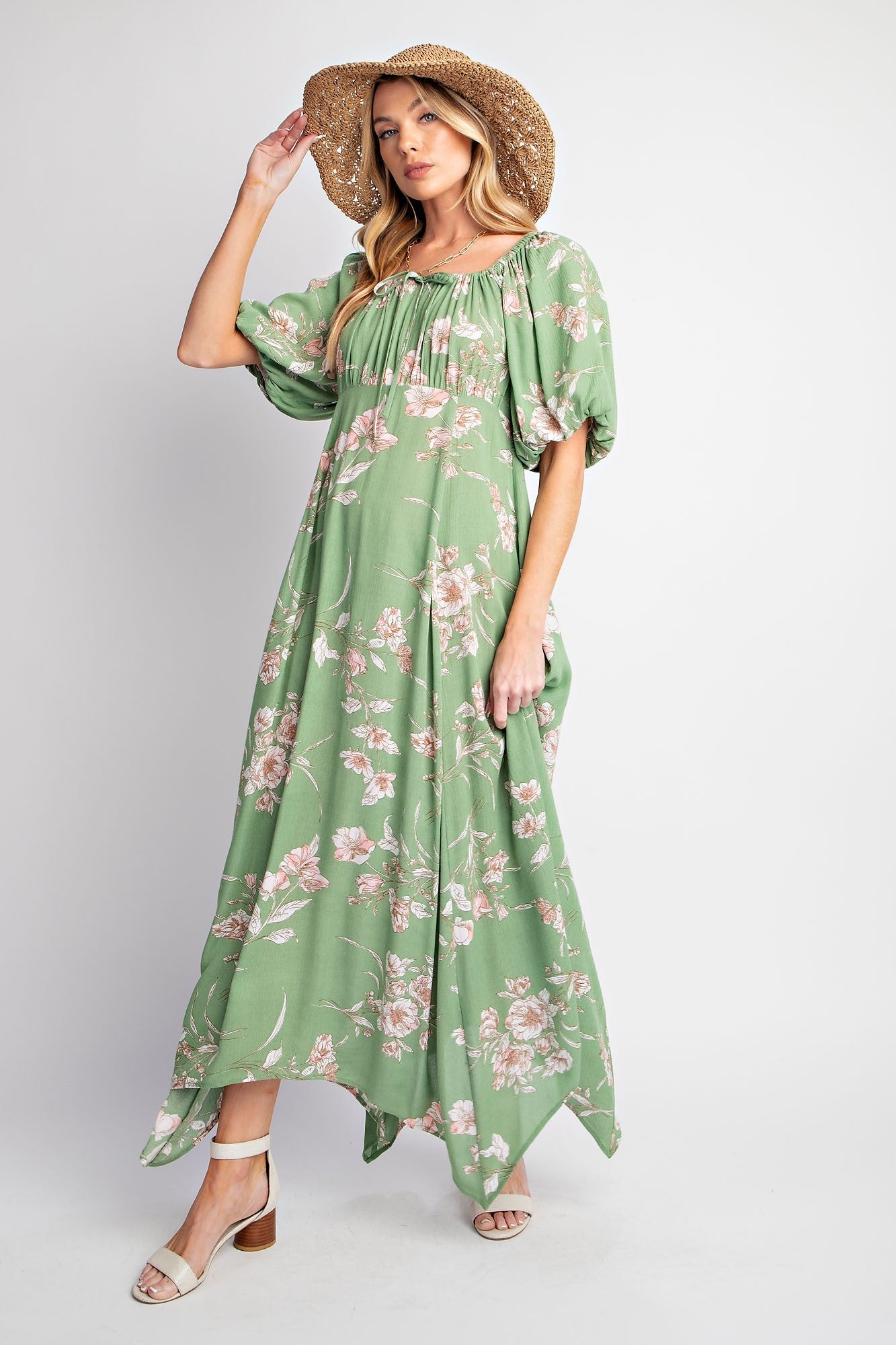 Light Olive Floral Puff Sleeve Maternity Maxi Dress The Prissy Pelican Light Olive Floral Puff Sleeve Maternity Maxi Dress The Prissy Pelican