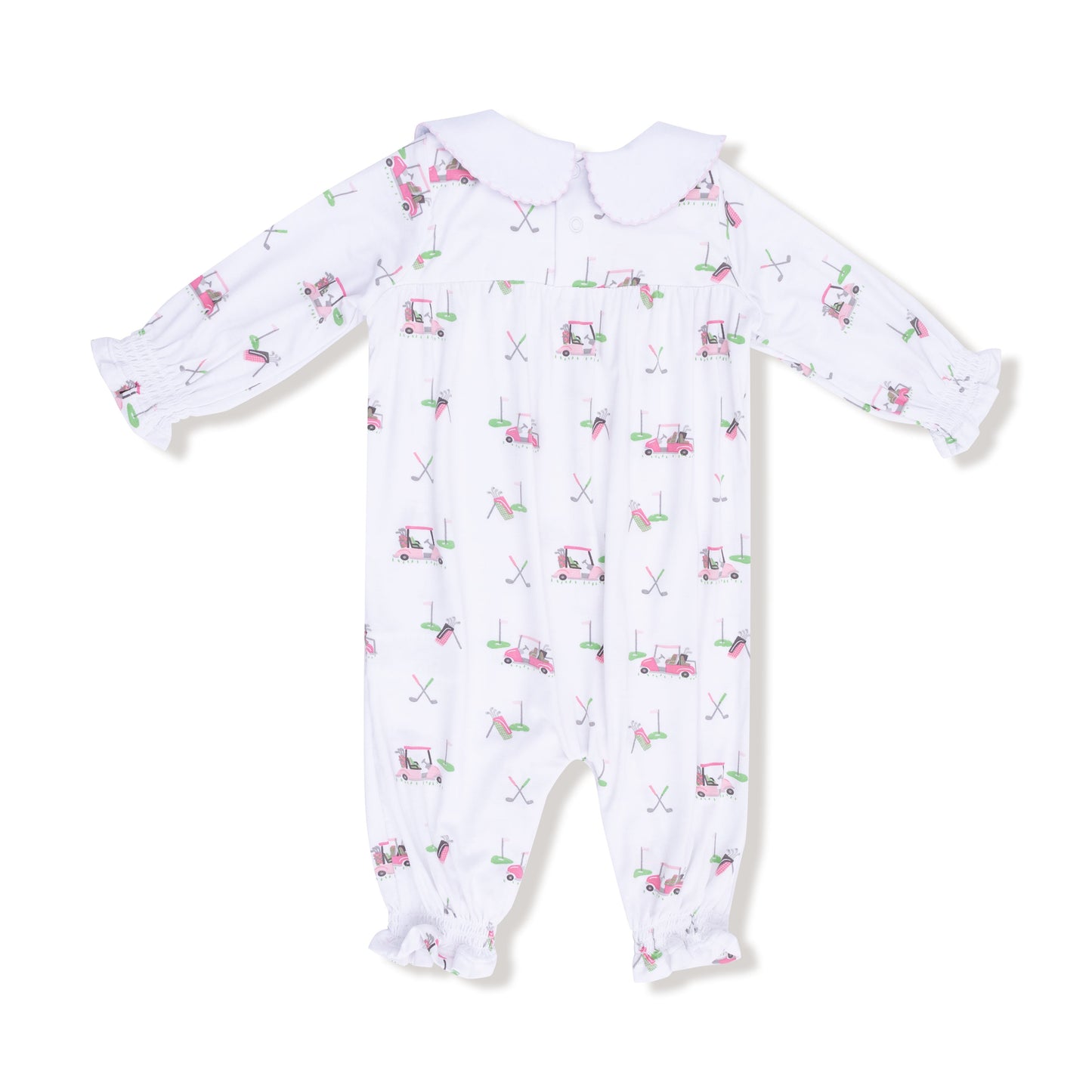 Smocked Long Sleeve Romper with Peter Pan Collar