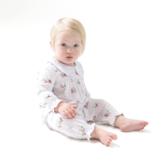 Smocked Long Sleeve Romper with Peter Pan Collar