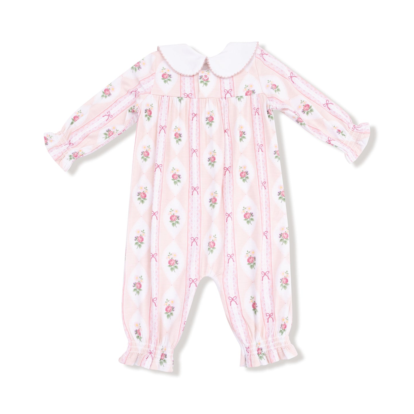 Smocked Long Sleeve Romper with Peter Pan Collar