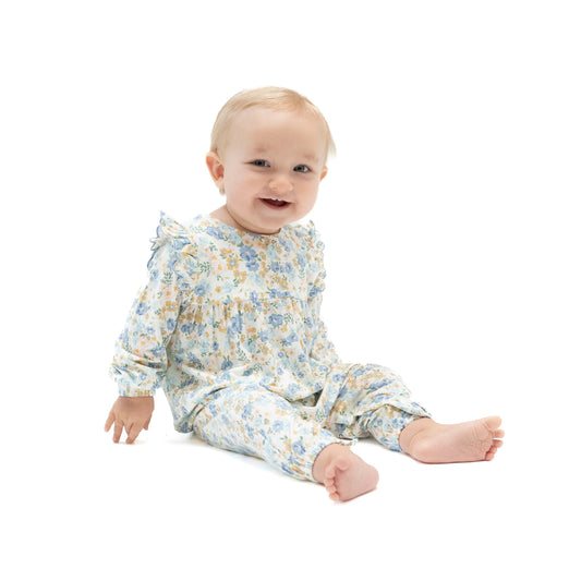 Sweet Rose Calico - Long Sleeve Petal Ruffle Romper