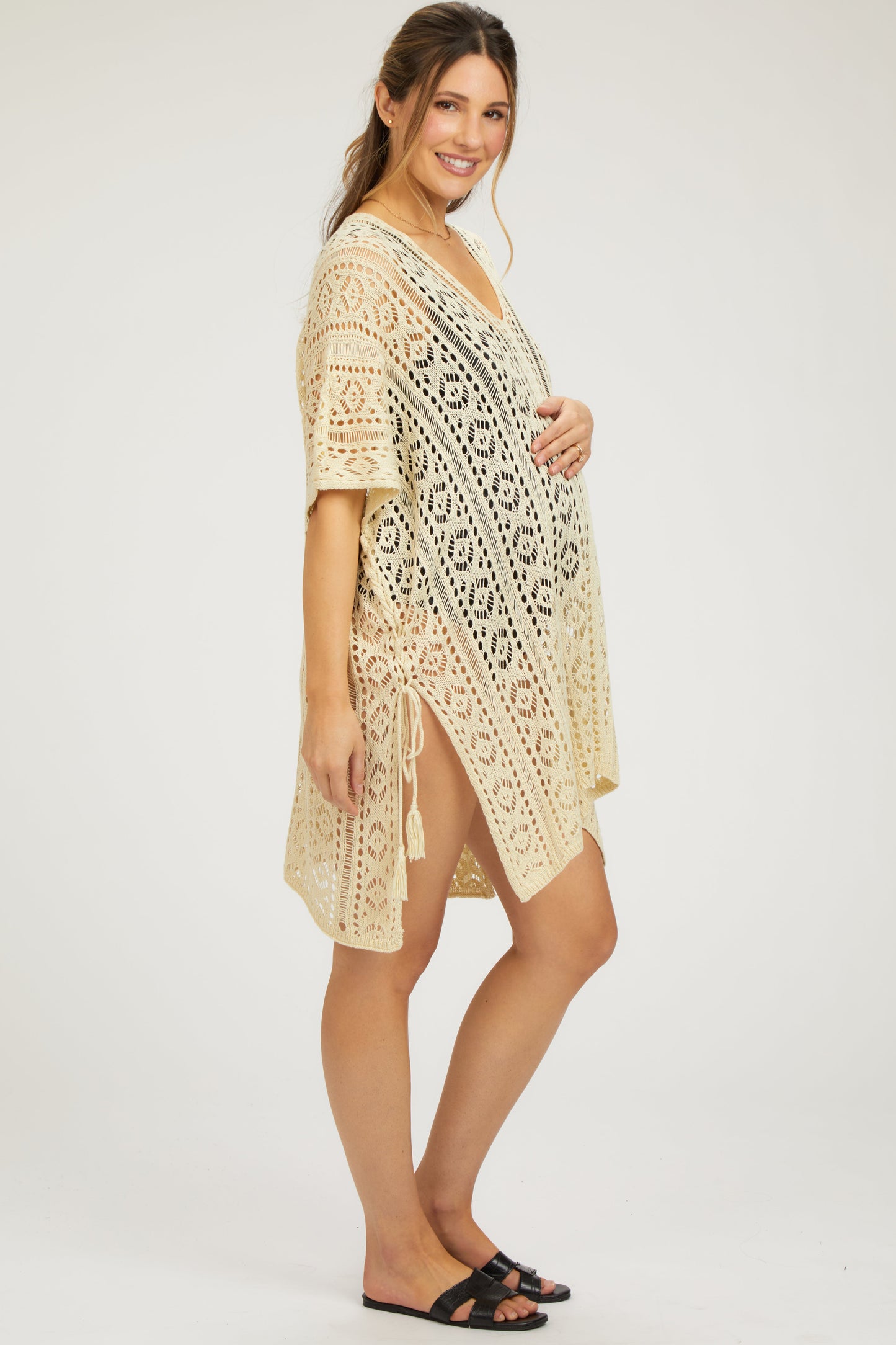 Cream Crochet Knit Maternity Swim Cover Up