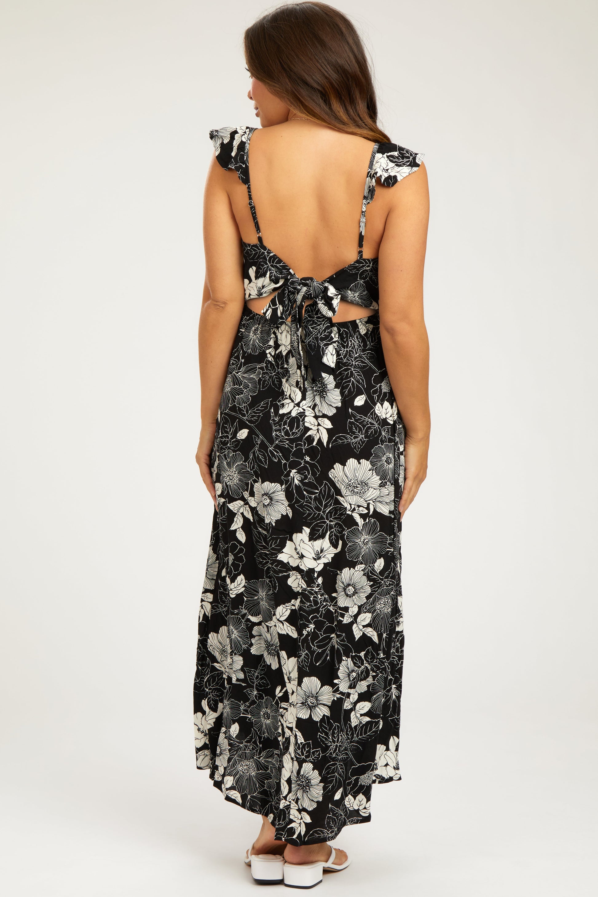 Black Floral Back Tie Maternity Maxi Dress Black Floral Back Tie Maternity Maxi Dress