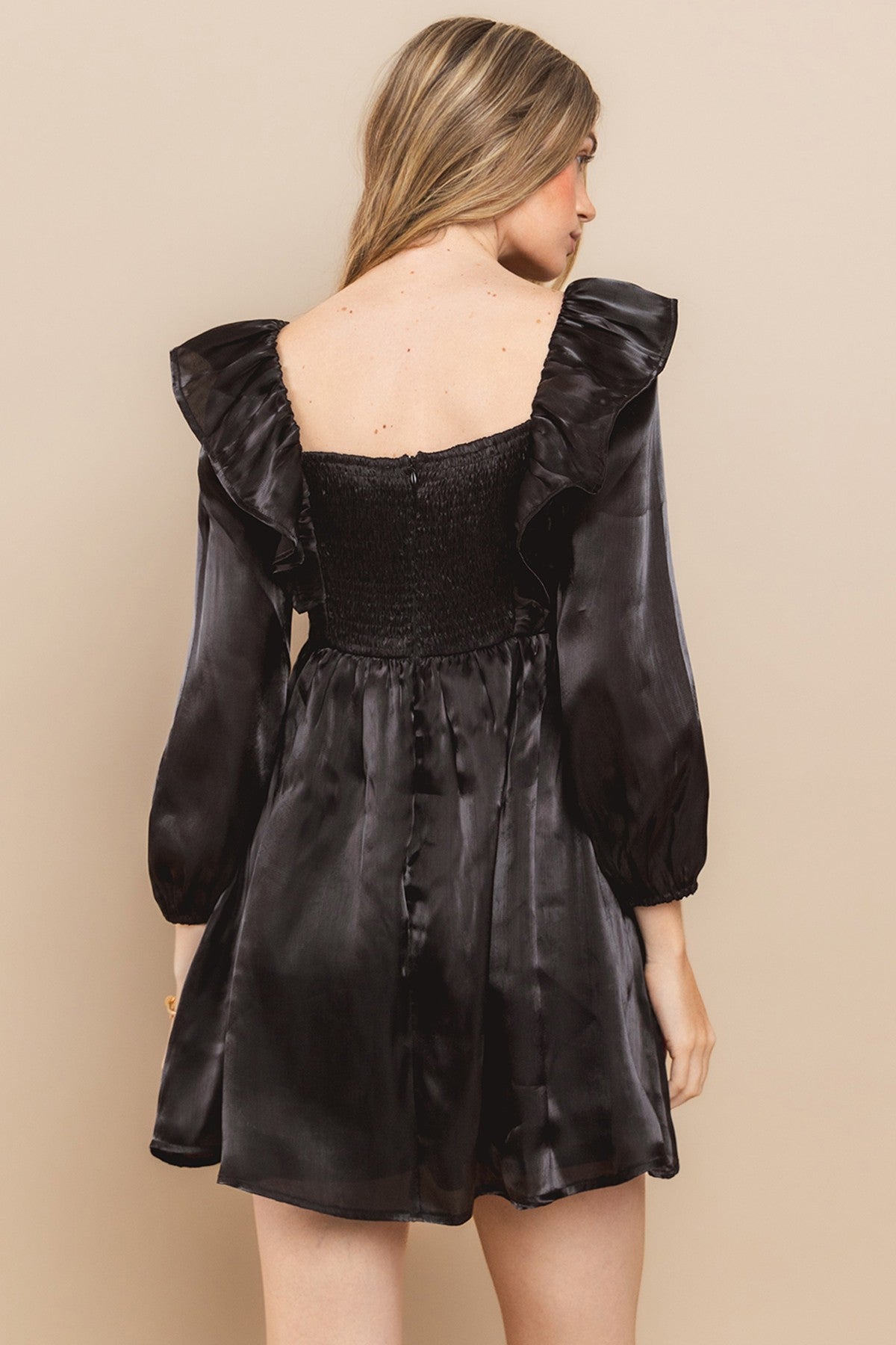 Black Satin Smocked Back Babydoll Dress The Prissy Pelican Black Satin Smocked Back Babydoll Dress The Prissy Pelican
