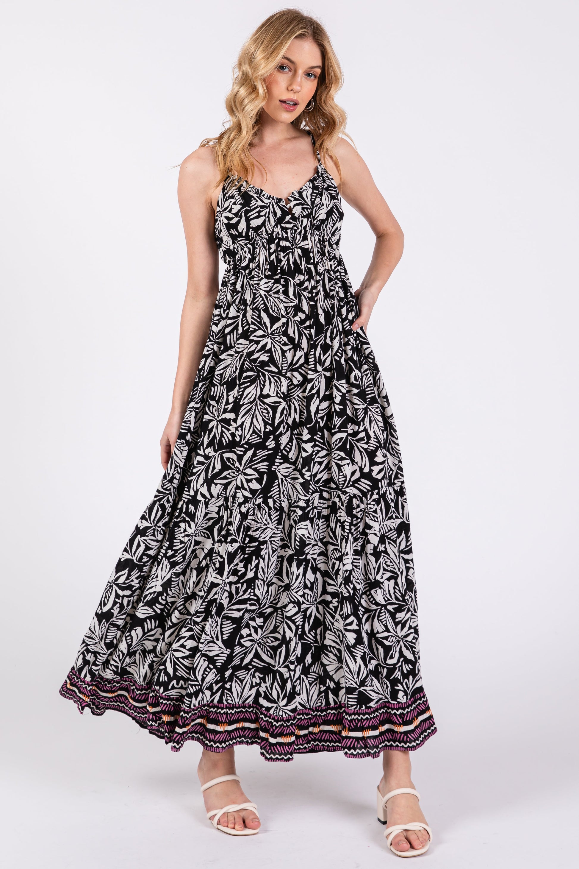 Black Floral Sleeveless Back Tie Maternity Dress Black Floral Sleeveless Back Tie Maternity Dress