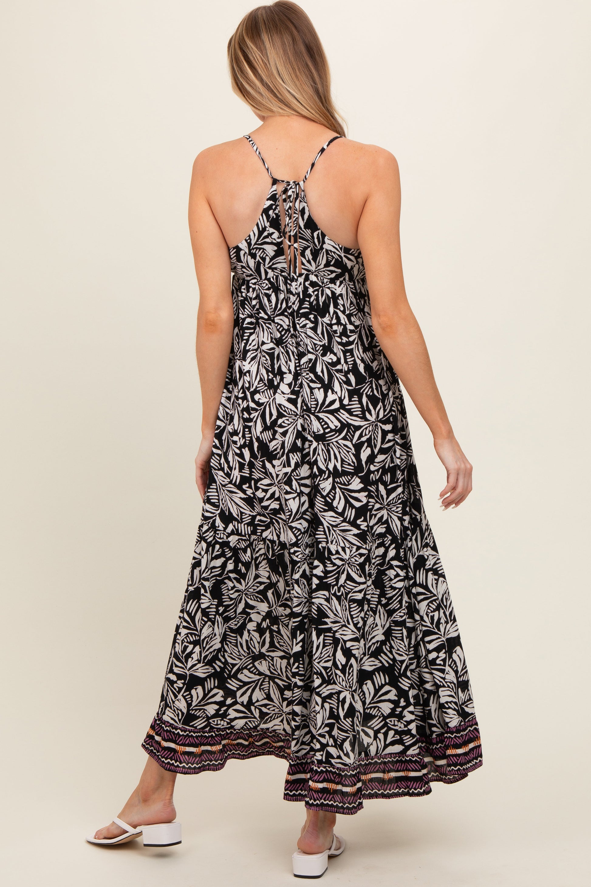 Black Floral Sleeveless Back Tie Maternity Dress Black Floral Sleeveless Back Tie Maternity Dress