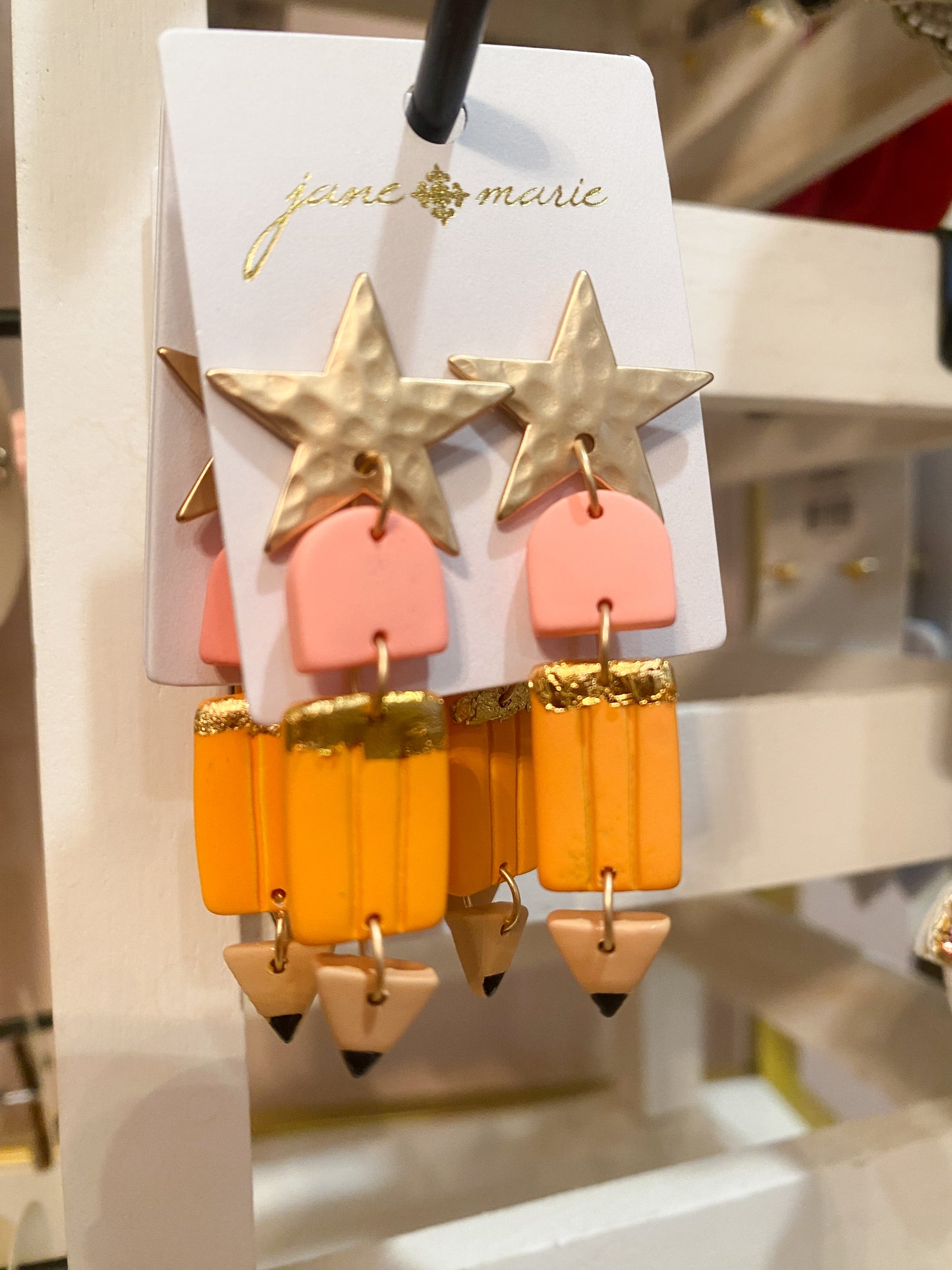 Jane Marie Gold Star Pencil Dangle Earrings | Teacher Earrings | Back to School Jewelry | Cute Classroom Gift | Bossier City, LA