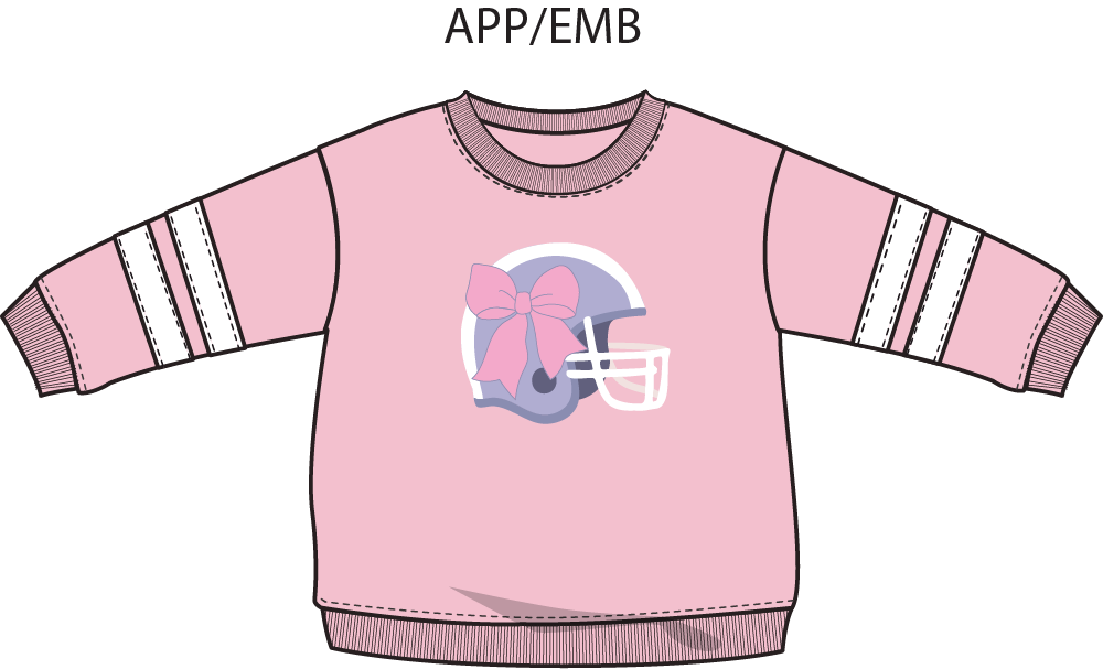 Football Helmets Pink - Drop Sleeve Sweatshirt with Varsity Stripes
