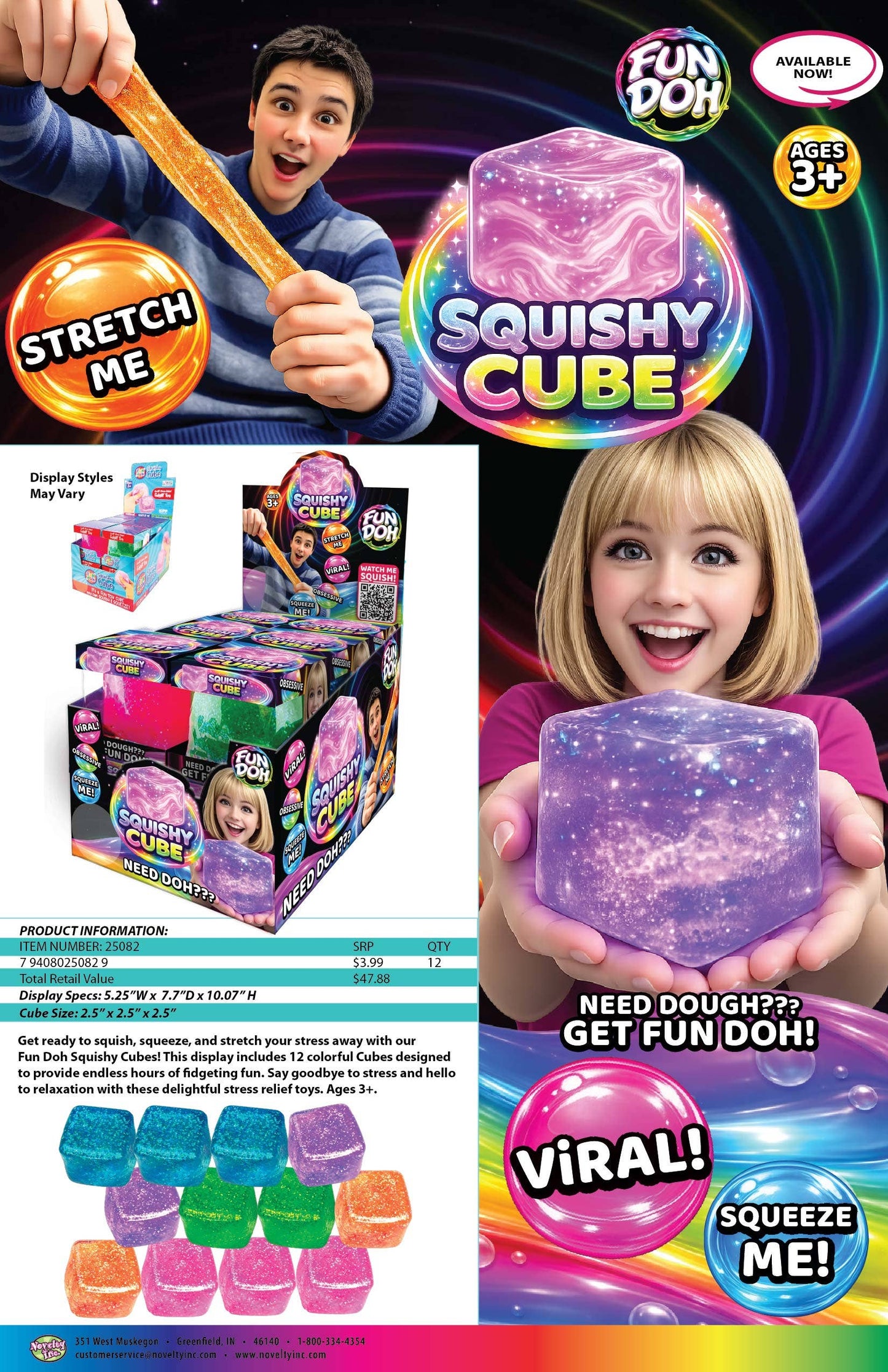Fun Doh Squishy Sparkle Cube Fidget Toy – Viral Sensory Squish Toy