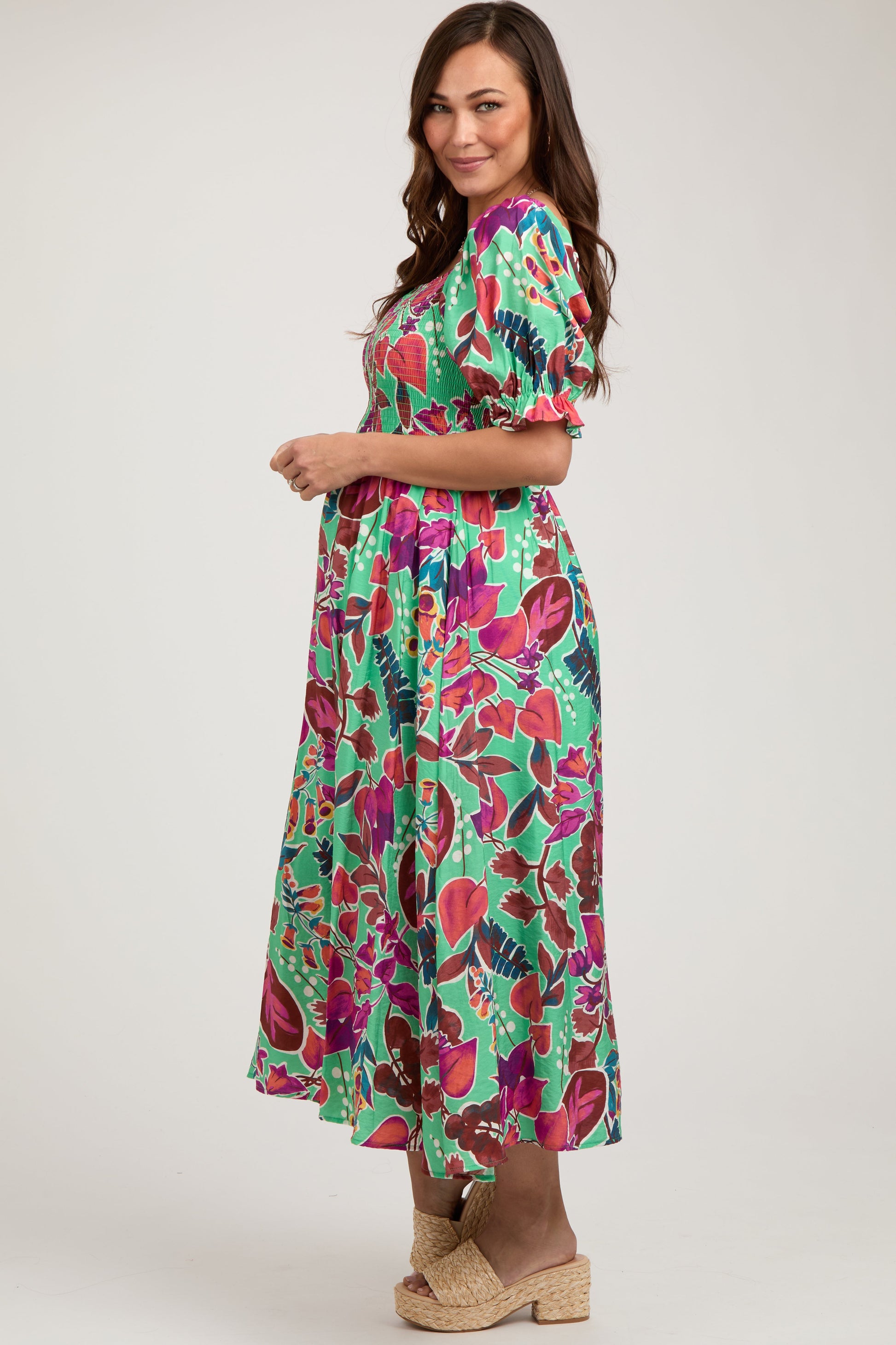 Mint Green Floral Puff Sleeve Maternity Maxi Dress The Prissy Pelican Mint Green Floral Puff Sleeve Maternity Maxi Dress The Prissy Pelican