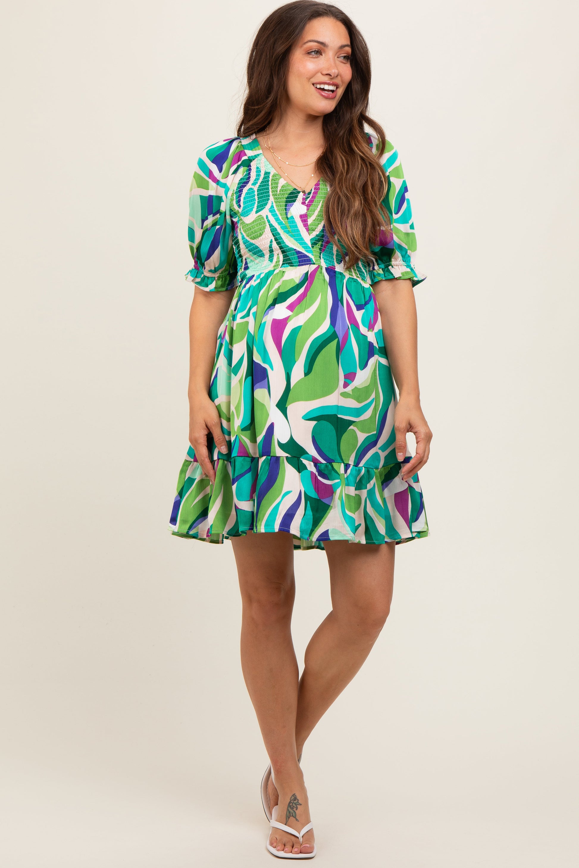 Emerald Green Abstract Print Smocked Maternity Dress The Prissy Pelican Emerald Green Abstract Print Smocked Maternity Dress The Prissy Pelican