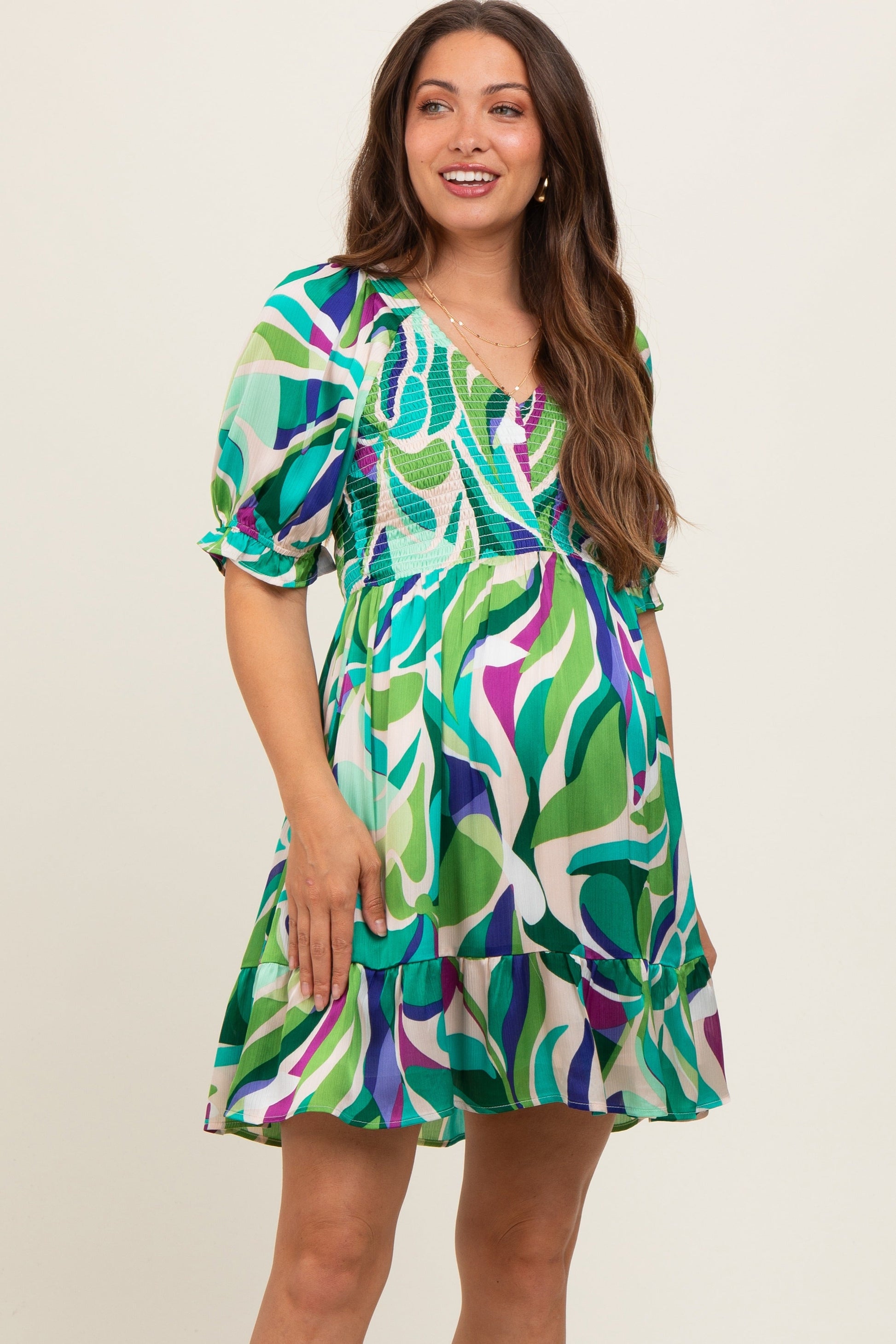 Emerald Green Abstract Print Smocked Maternity Dress The Prissy Pelican Emerald Green Abstract Print Smocked Maternity Dress The Prissy Pelican