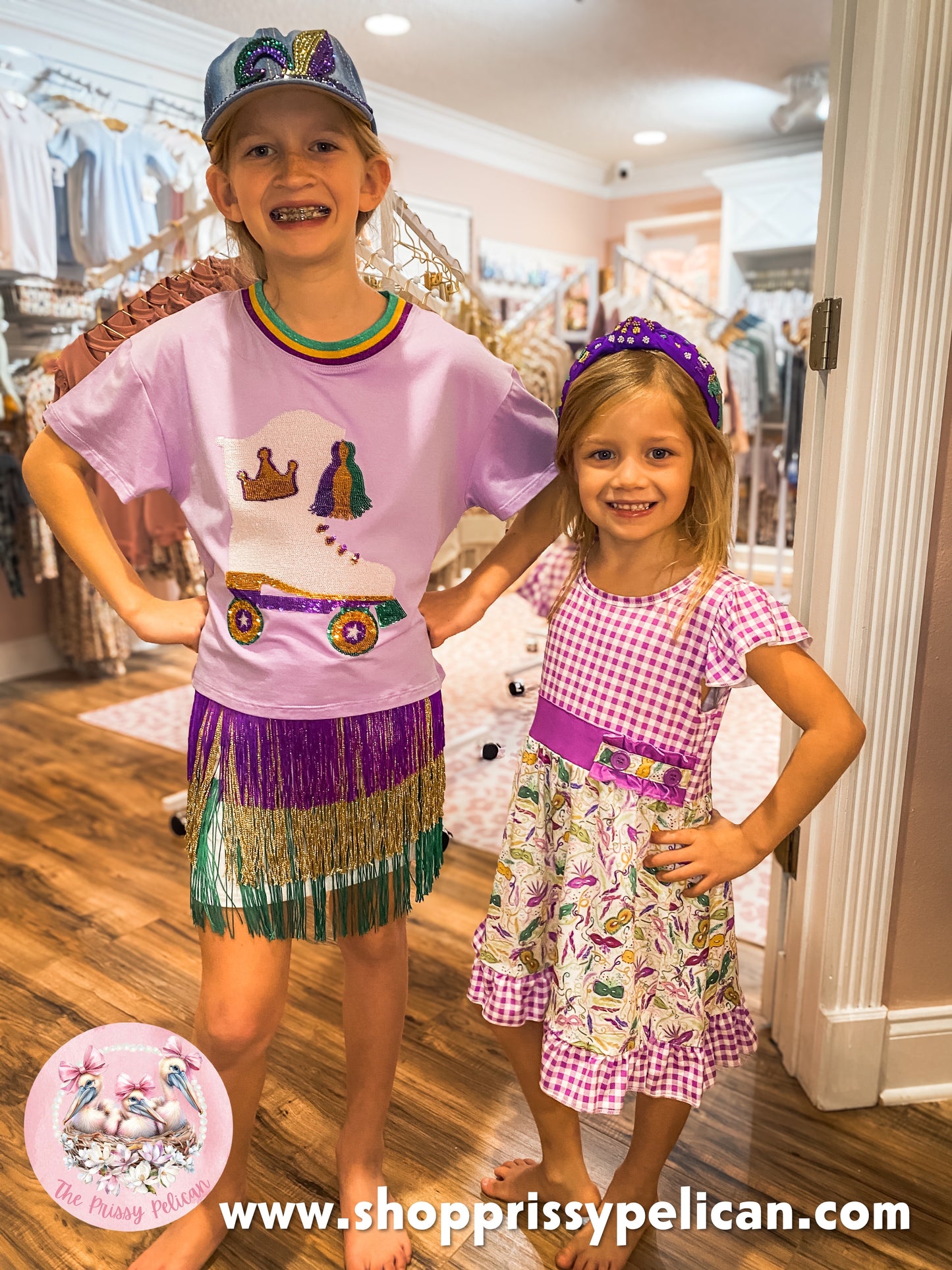 Sequin Roller Skate Boot Lavender Boxy T Mardi Gras