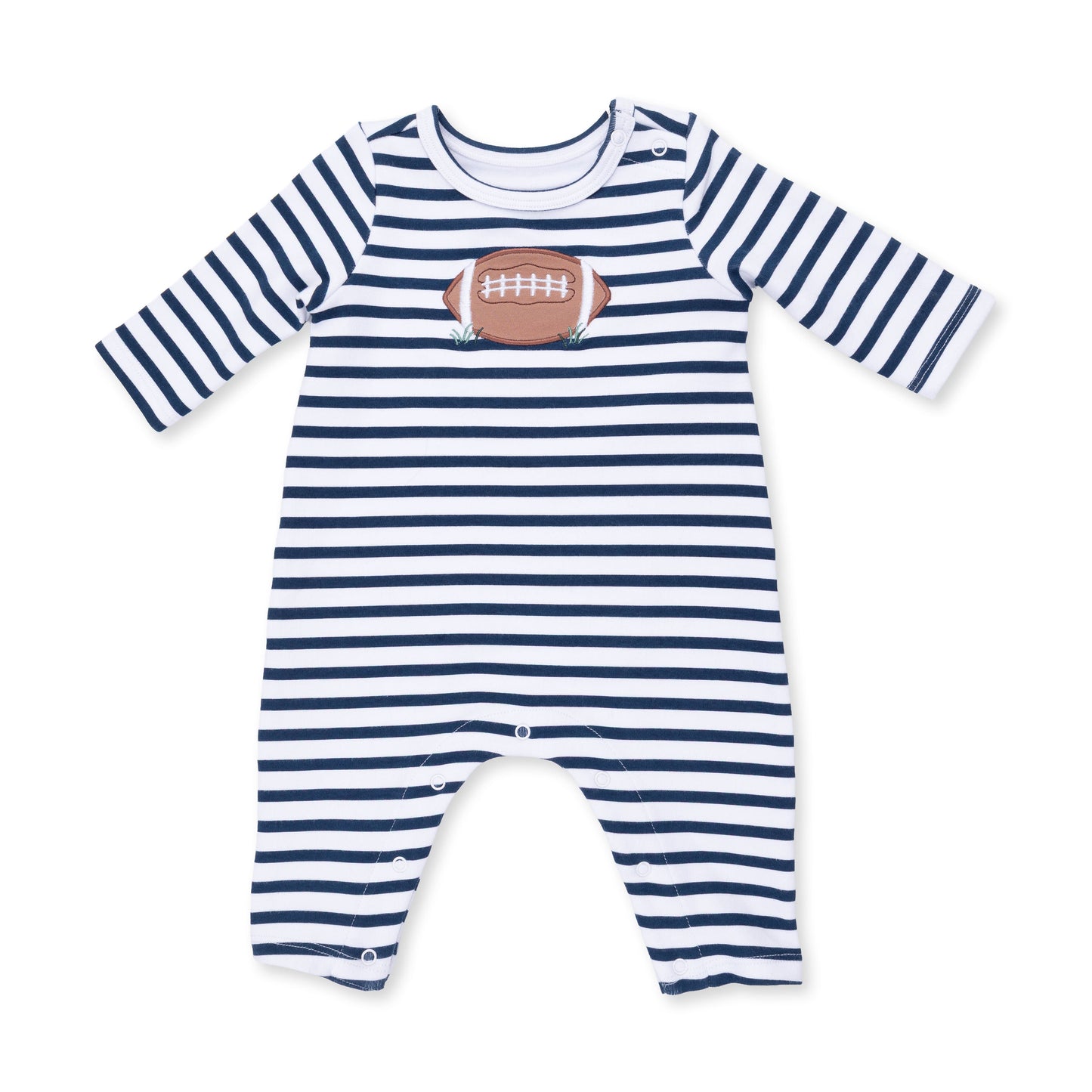 Football Navy - Long Sleeve Snap Shoulder Romper