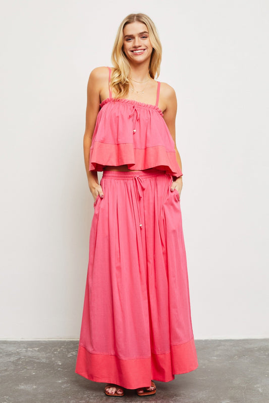 Magenta Colorblock Maxi Skirt