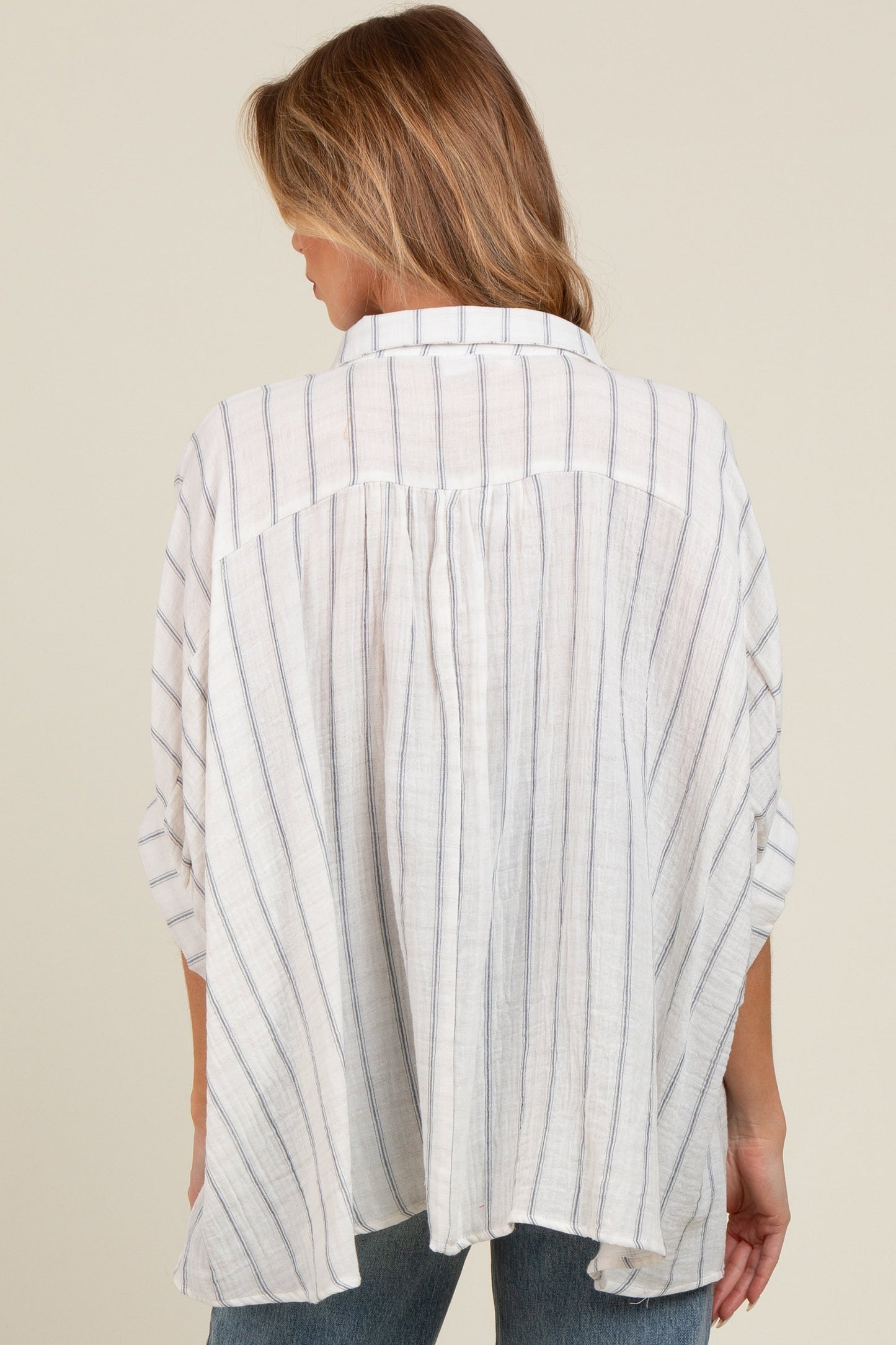 Ivory Striped Collared Oversized Maternity Top
