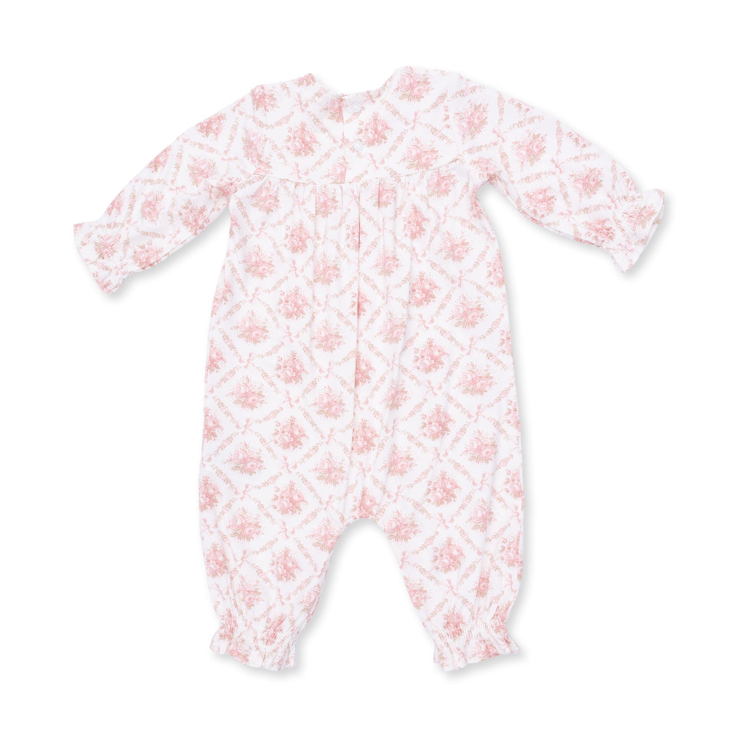Rose Bow Lattice - Smocked Long Sleeve Romper
