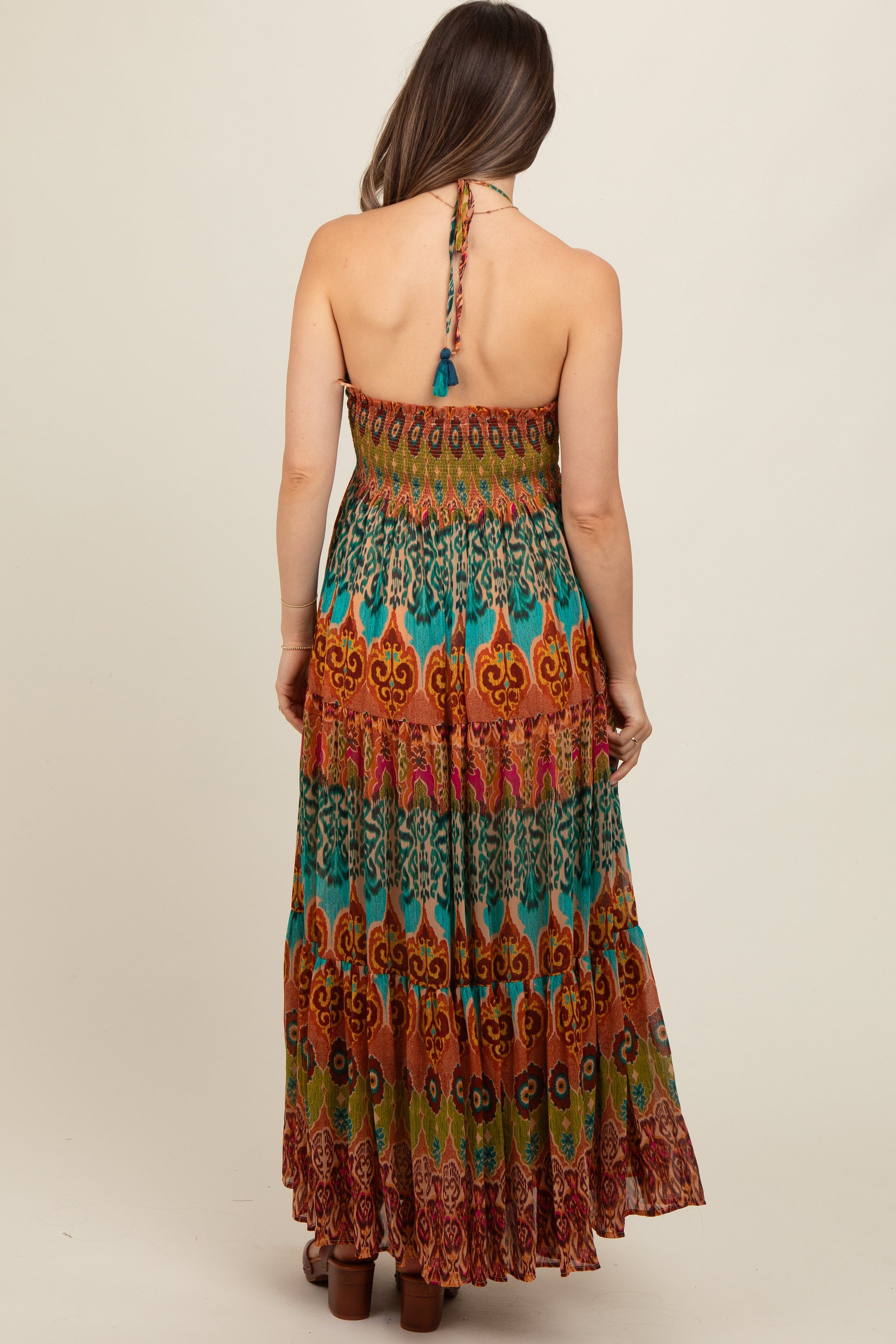 Green Damask Halter Maternity Maxi Dress Green Damask Halter Maternity Maxi Dress