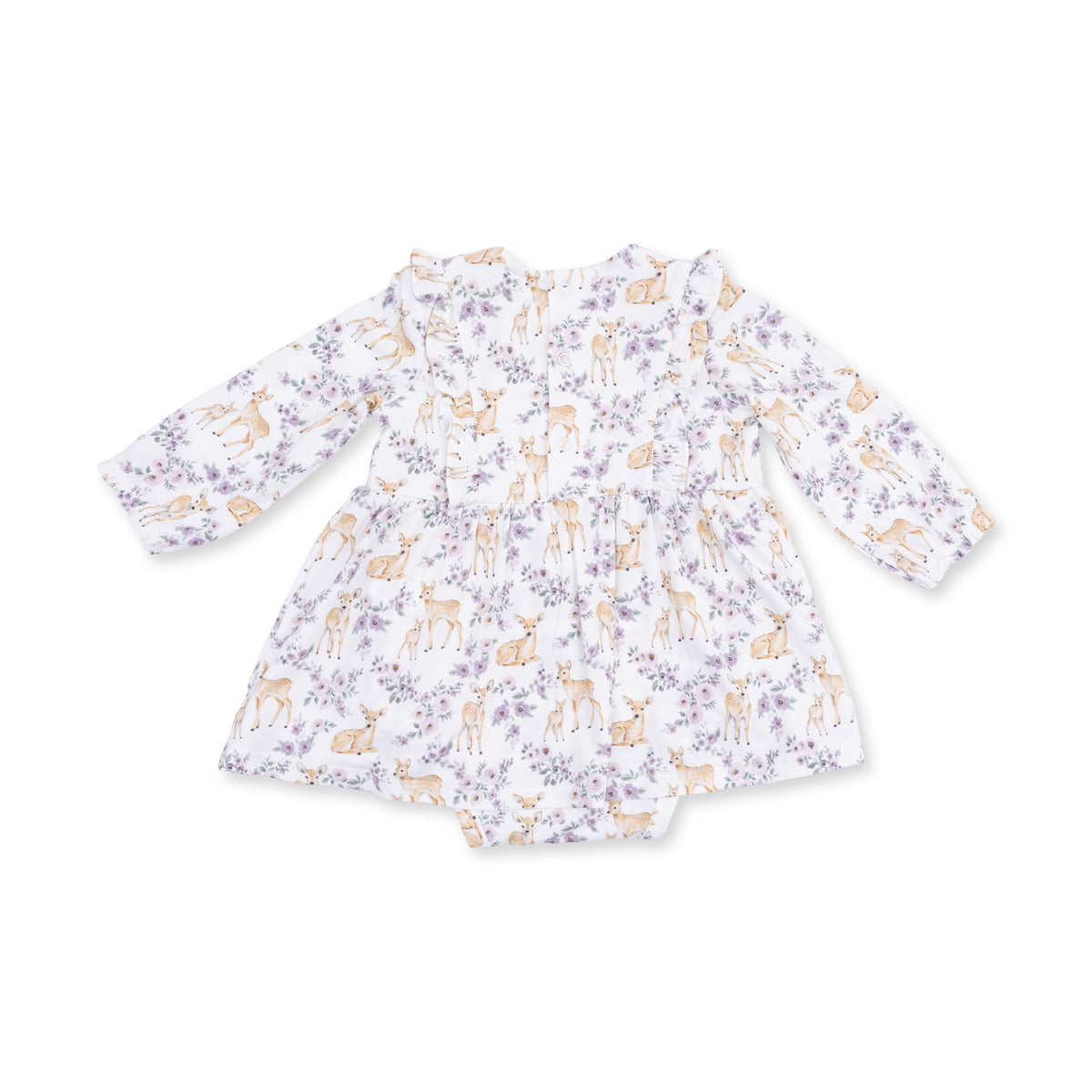 Floral Deer - Long Sleeve Ruffle Bodysuit Dress