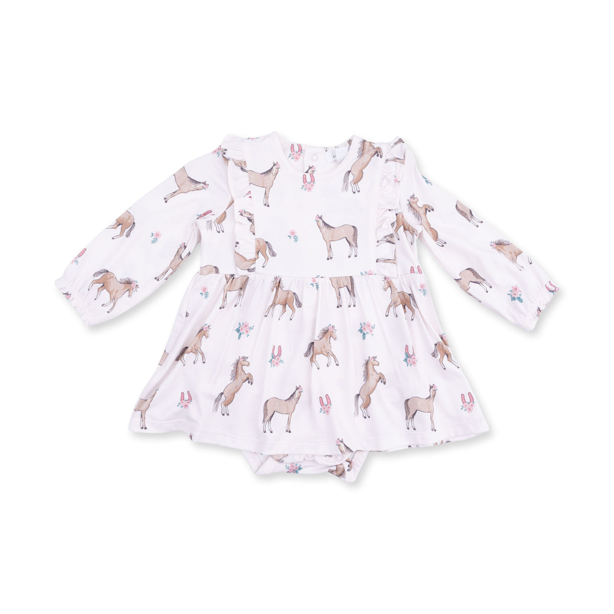 I Love Horses - Long Sleeve Ruffle Bodysuit Dress