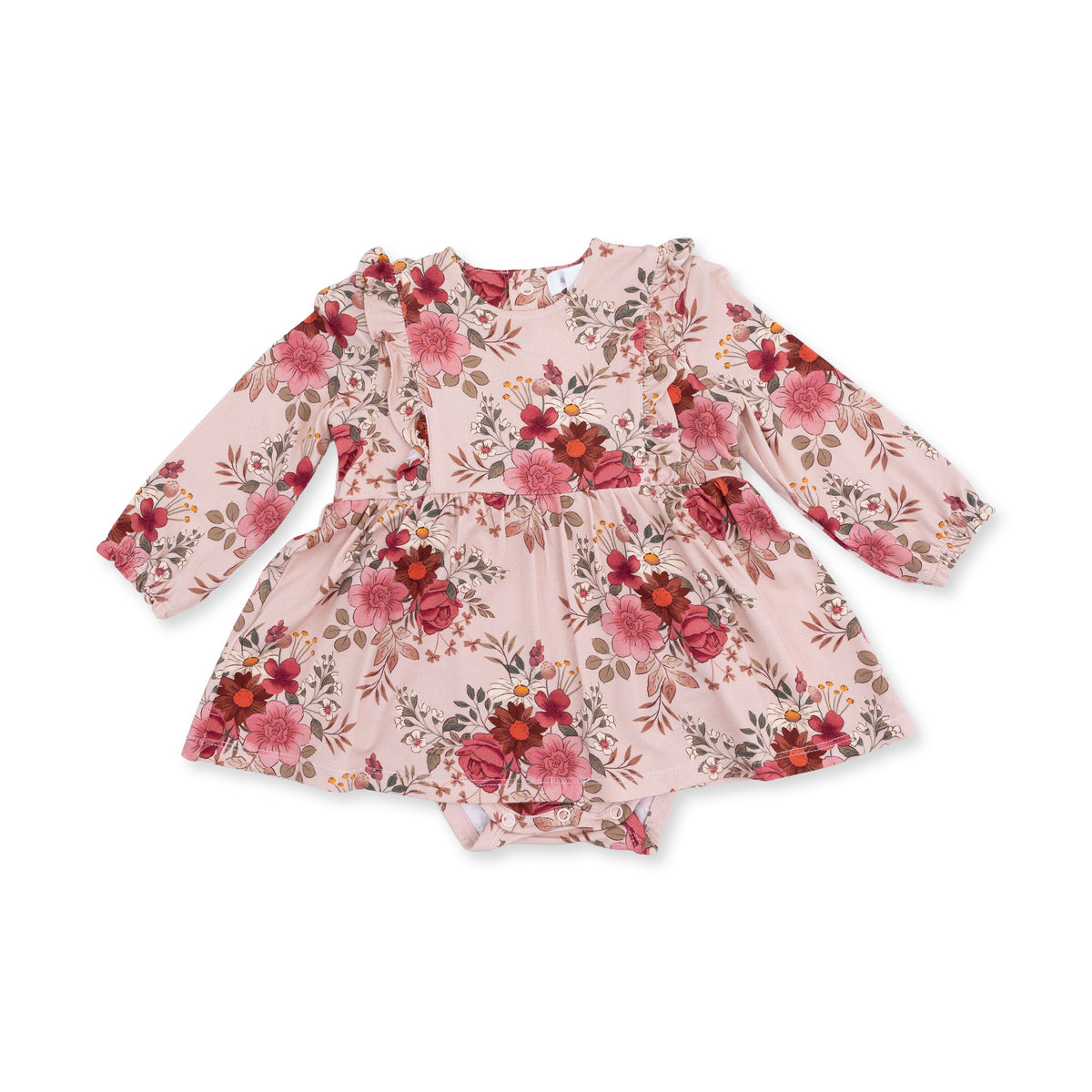 Sabrina Floral - Long Sleeve Ruffle Bodysuit Dress