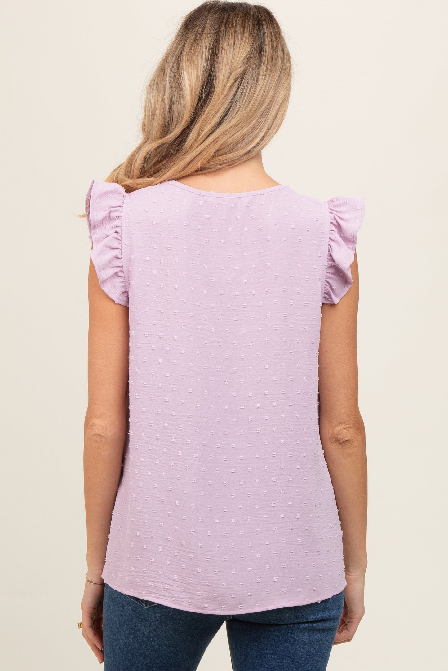 Lavender Swiss Dot Flutter Sleeve V-Neck Maternity Top
