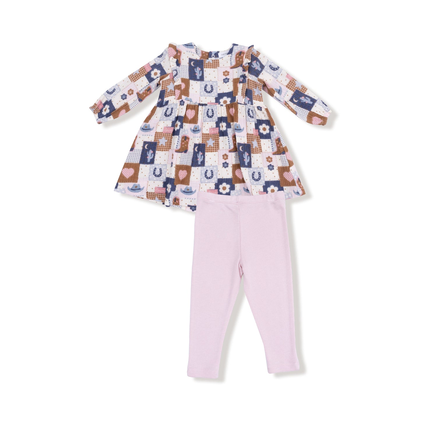 Patchwork Cowgirl - Ruffle Long Sleeve Dress and Legging Set