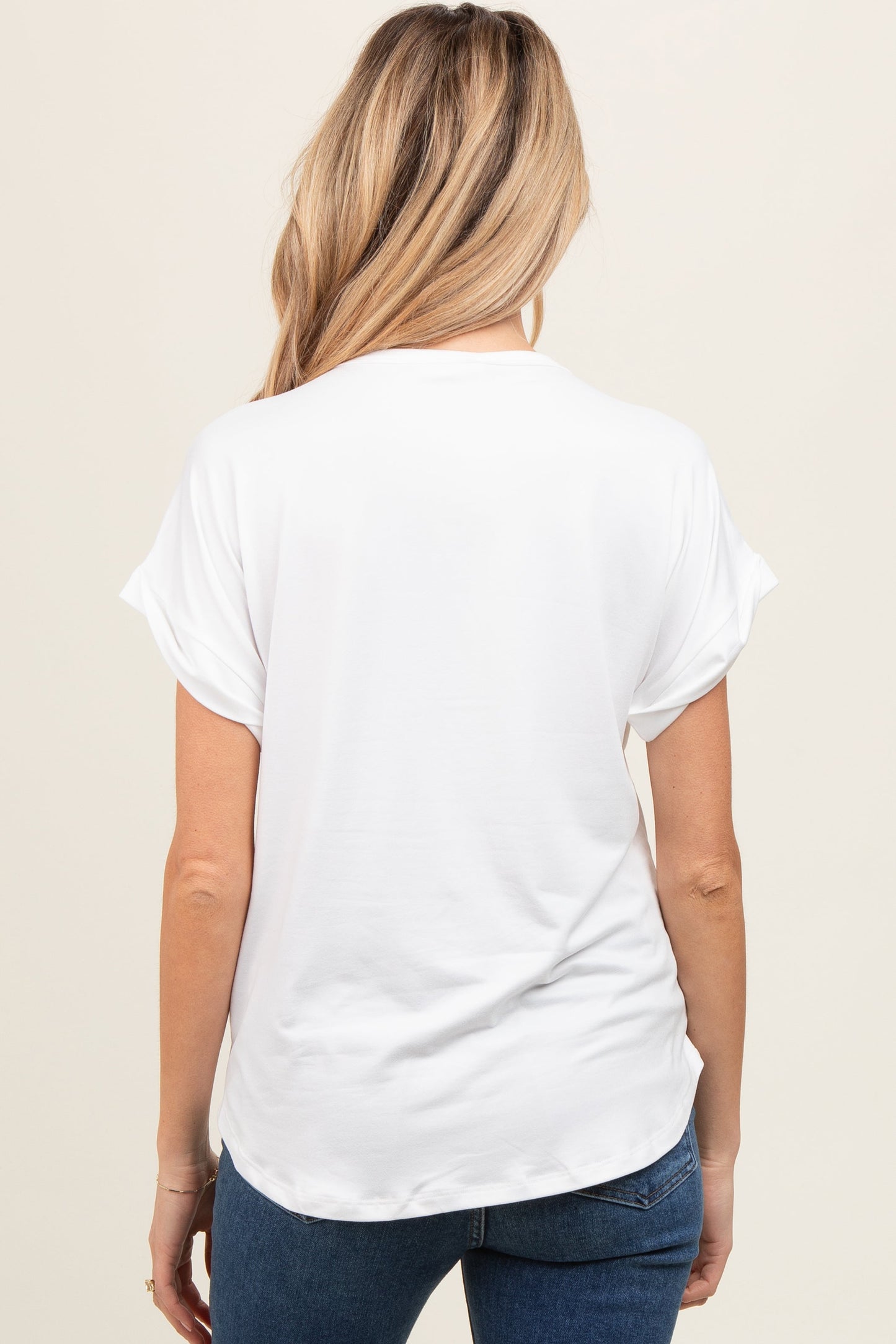 Ivory Rolled Cuff Maternity Short Sleeve Top