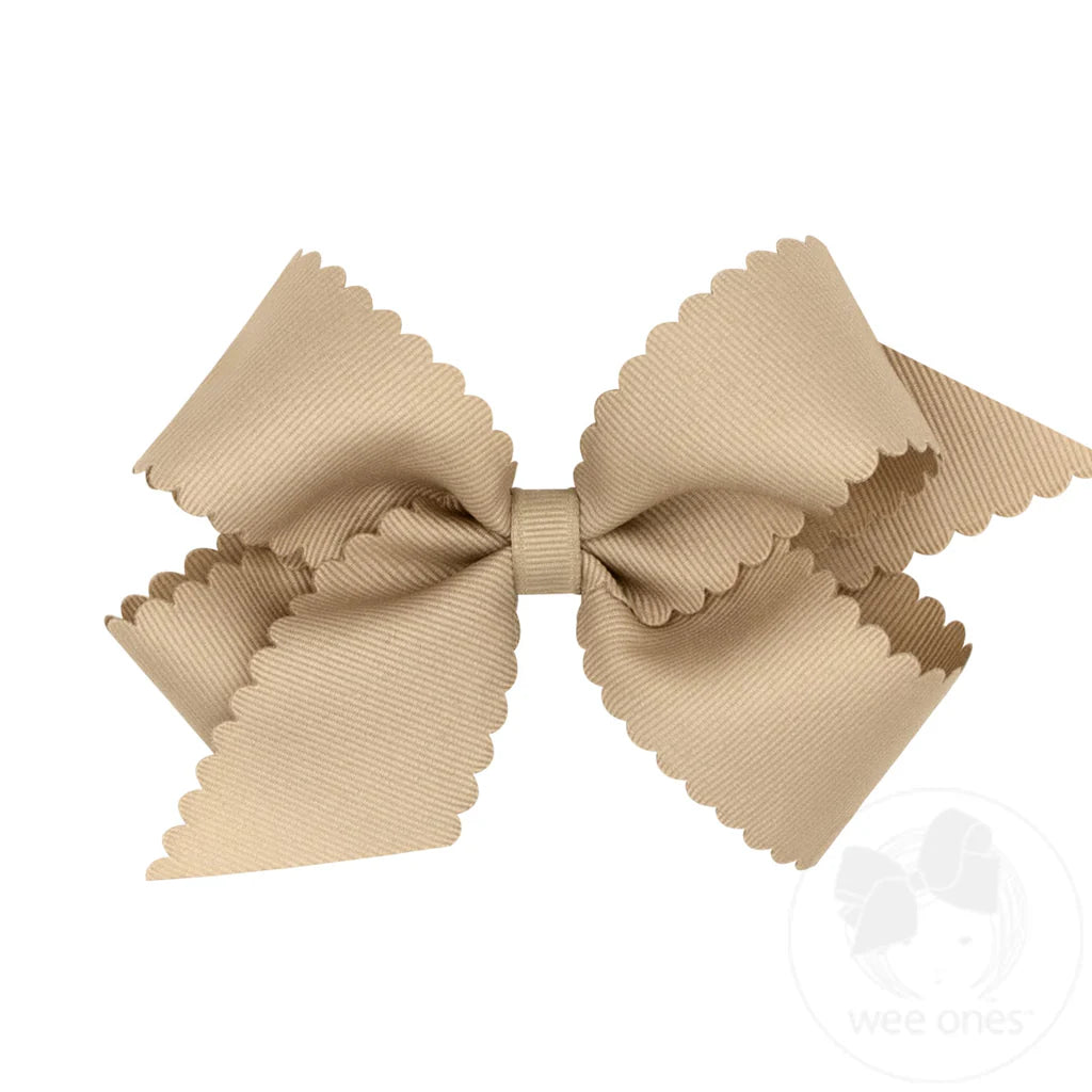 Grosgrain Hair Bow with Scalloped Edge – Oatmeal