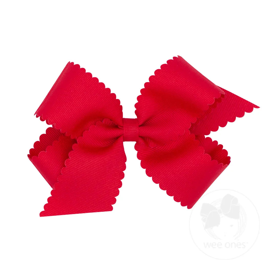 Wee Ones Scalloped Grosgrain Hair Bow – Red | Medium & King Sizes